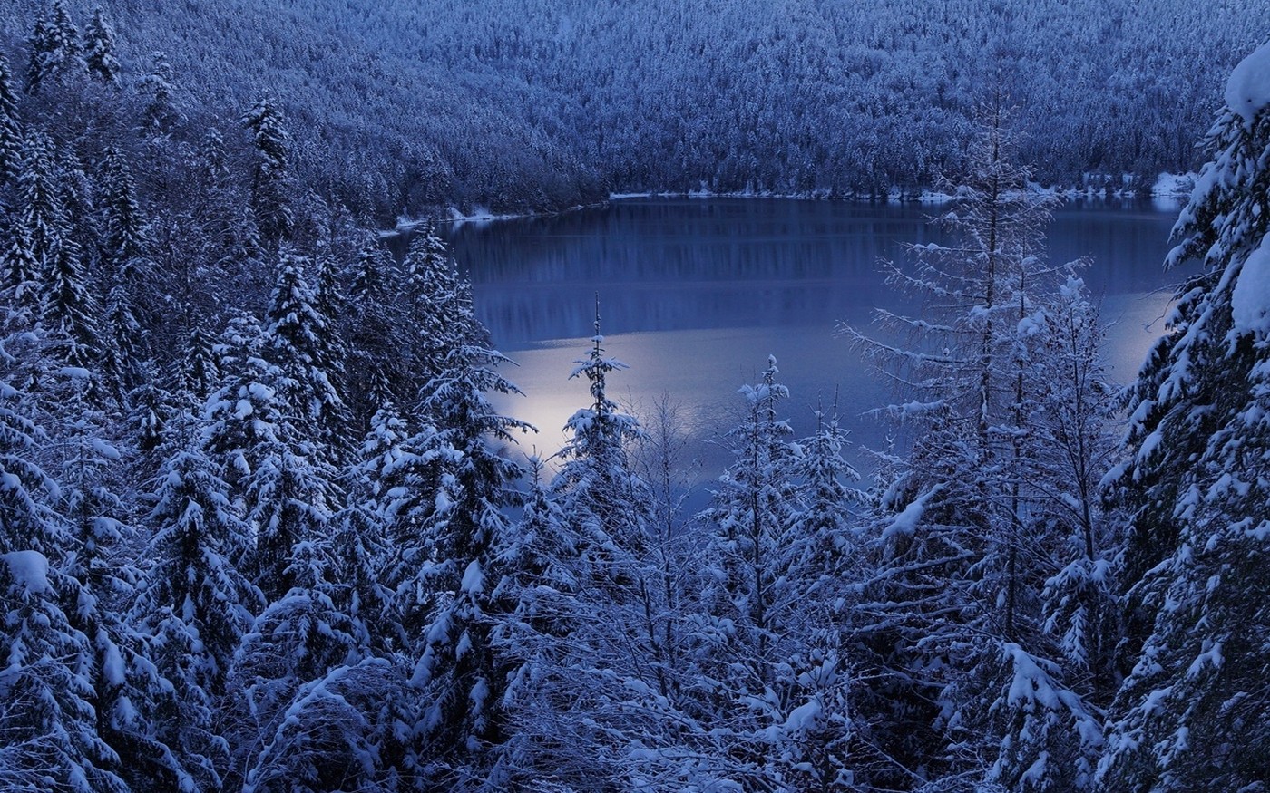 General 1400x875 landscape nature lake winter mountains forest snow calm trees morning cold