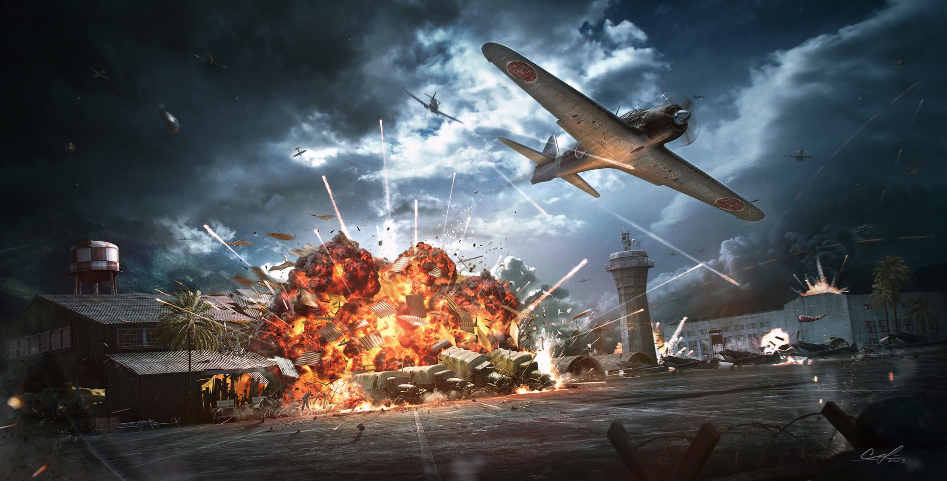 General 1920x975 war Pearl Harbor World War II military vehicle fire explosion military aircraft ArtStation aircraft vehicle 2013 (Year)