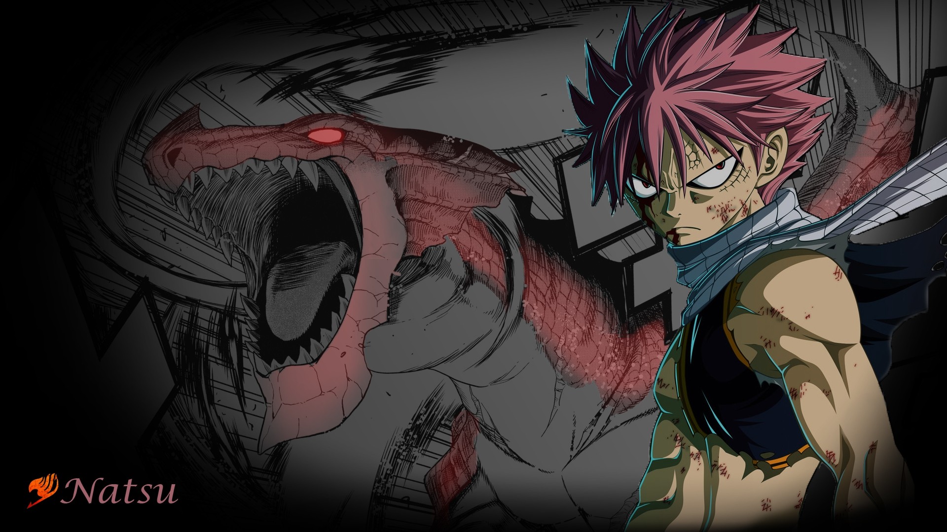 Anime 1920x1080 anime Fairy Tail Dragneel Natsu anime boys dragon creature angry face red eyes
