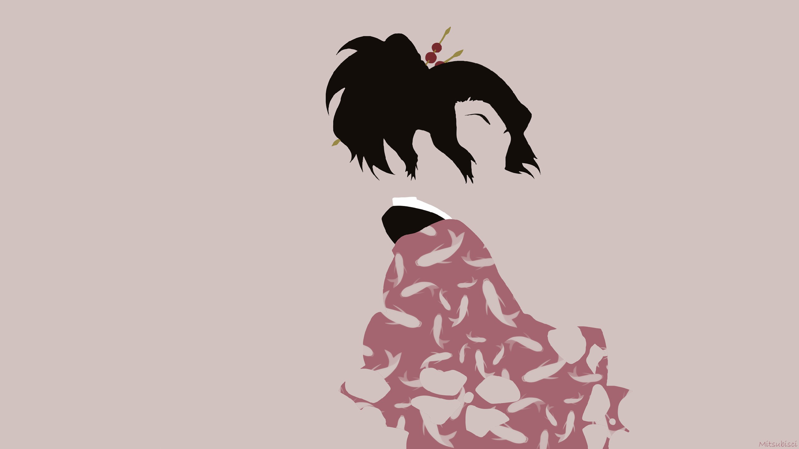 Anime 2560x1440 anime Samurai Champloo black hair anime girls simple background pink clothing Fuu (Samurai Champloo)