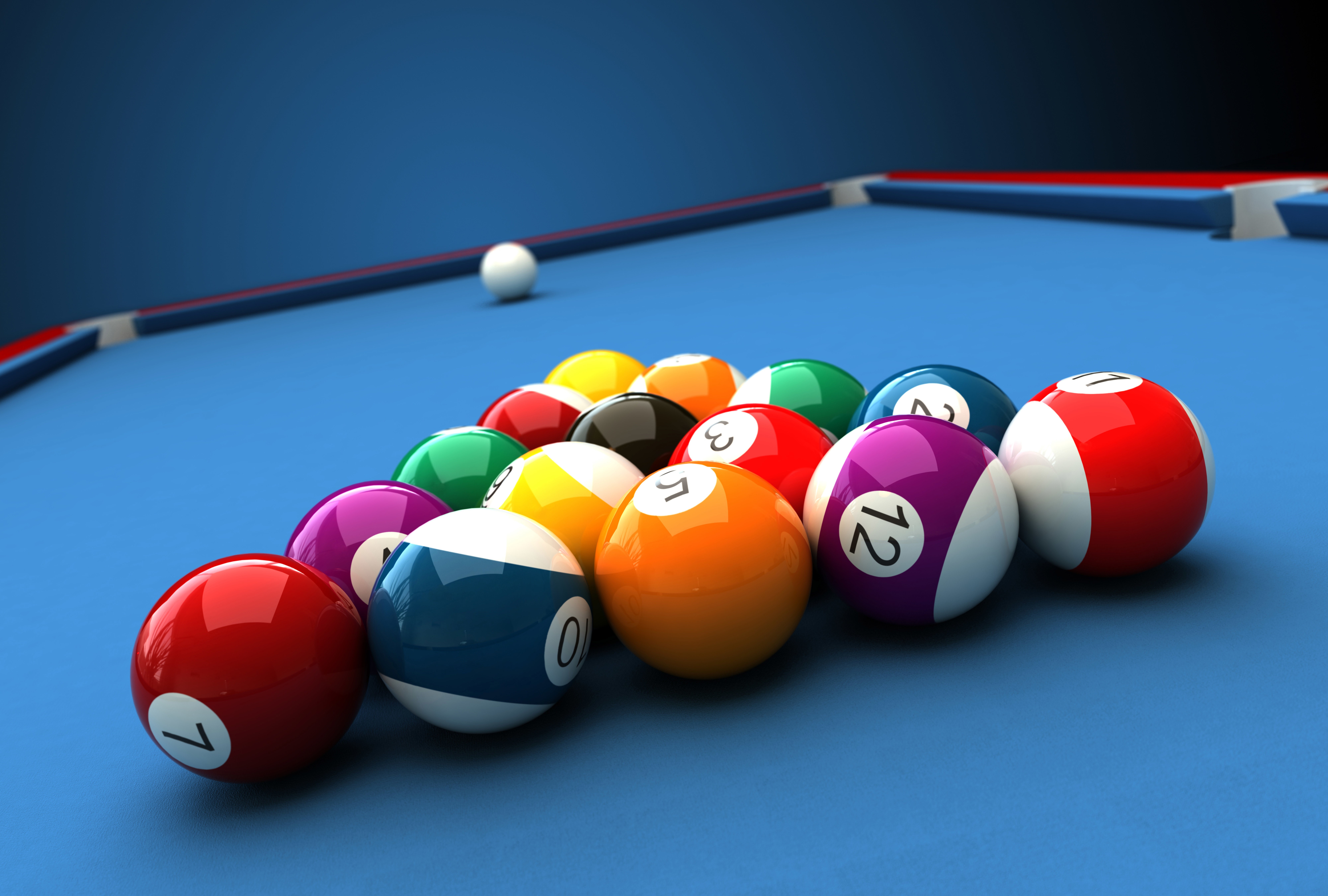 General 8000x5400 billiard balls pool table ball colorful numbers closeup depth of field CGI