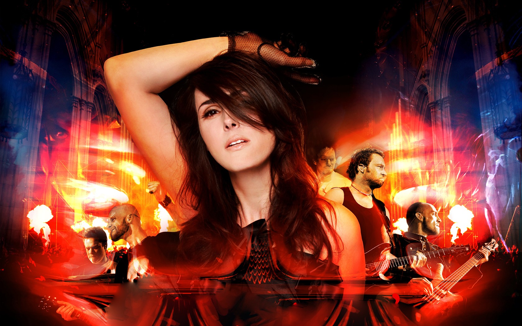 People 1680x1050 Sharon den Adel singer symphonic metal Within Temptation Dutch women arms up hair in face music