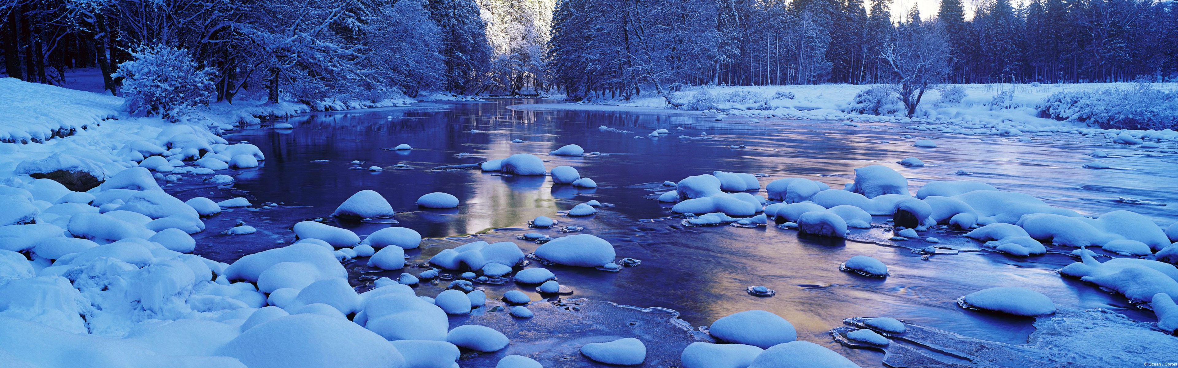 General 3840x1200 nature landscape snow winter water cold outdoors river
