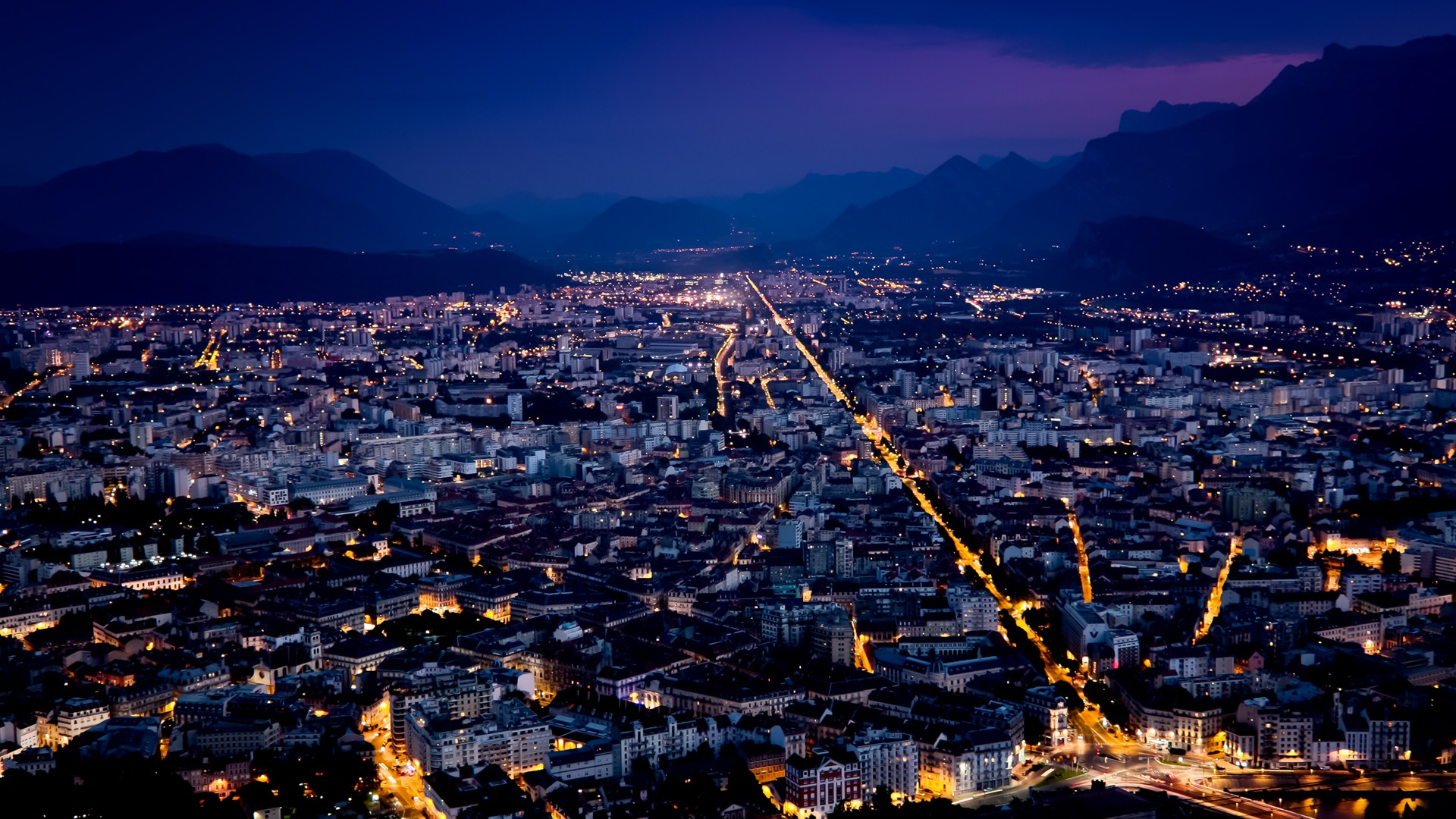 General 1920x1080 cityscape night lights Grenoble France city city lights mountains