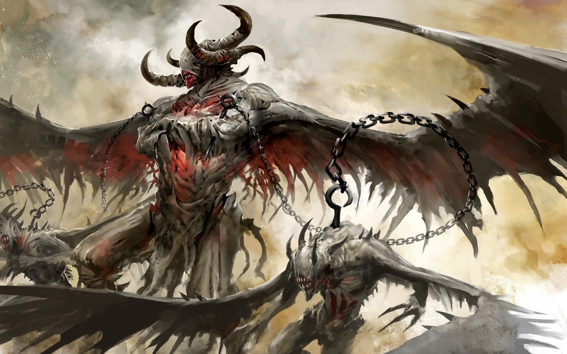 General 1920x1200 Guild Wars Guild Wars 2 video games fantasy art demon PC gaming creature chains wings horns video game art