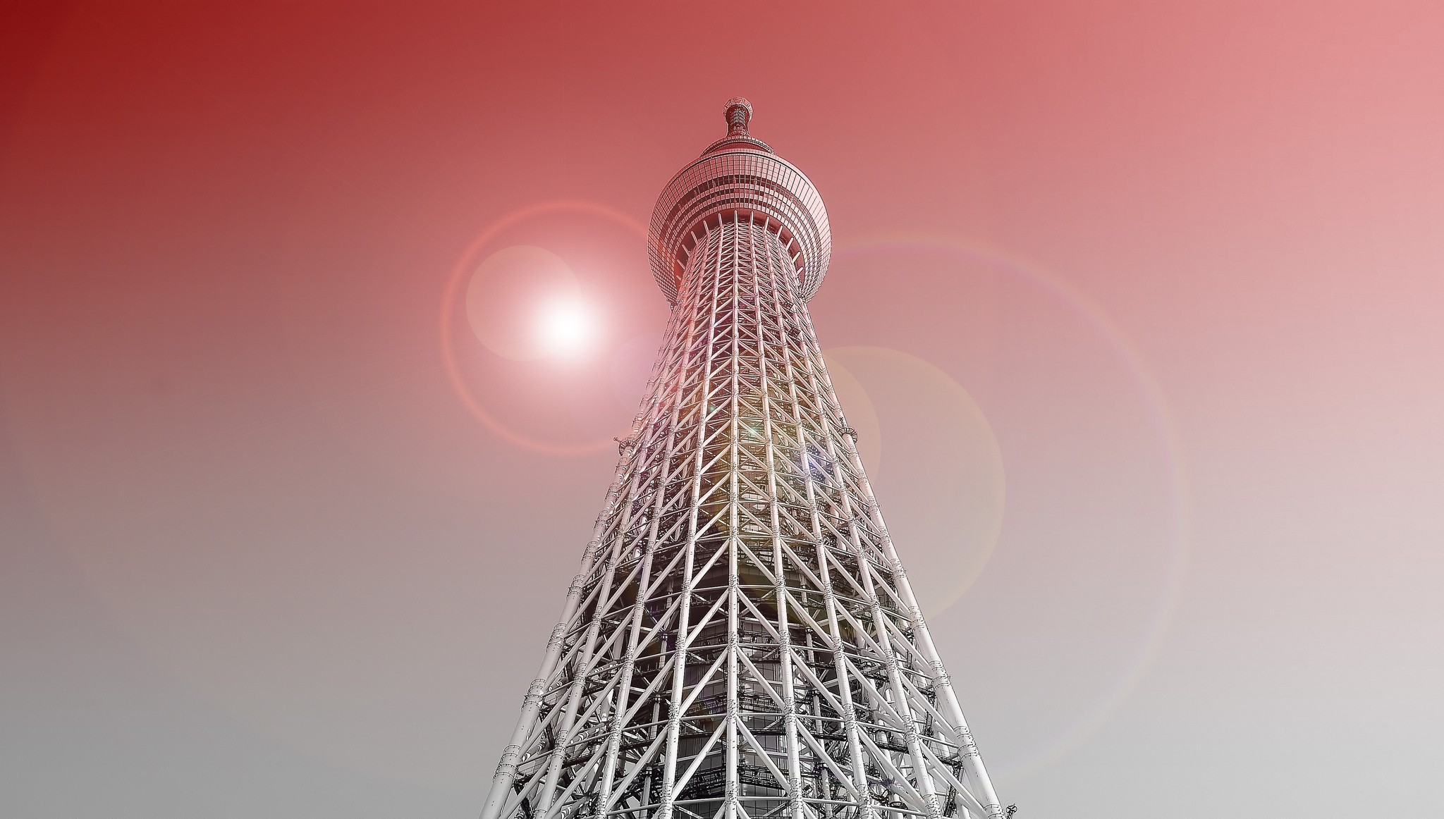 General 2048x1162 tower Japan Tokyo lens flare gradient architecture low-angle Asia worm's eye view construction