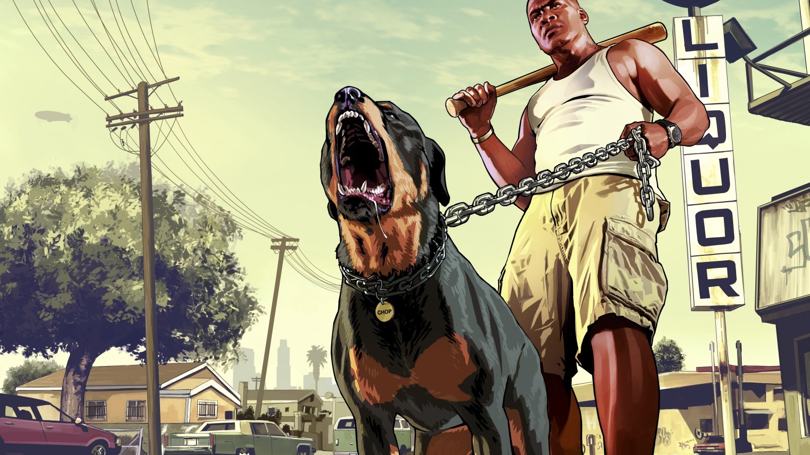 General 1600x900 video games Grand Theft Auto Rockstar Games dog animals mammals men baseball bat video game art PC gaming