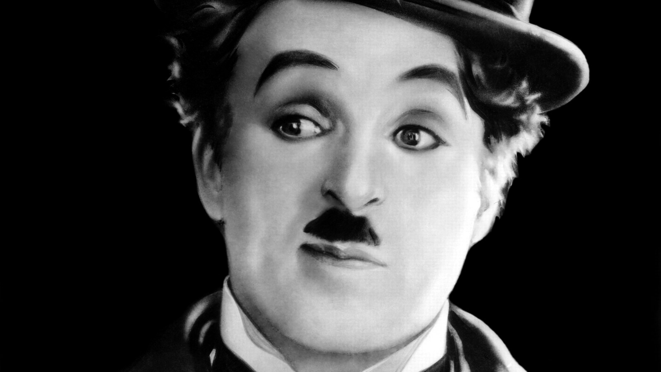 People 2560x1440 Charlie Chaplin actor face monochrome men simple background black background looking away moustache