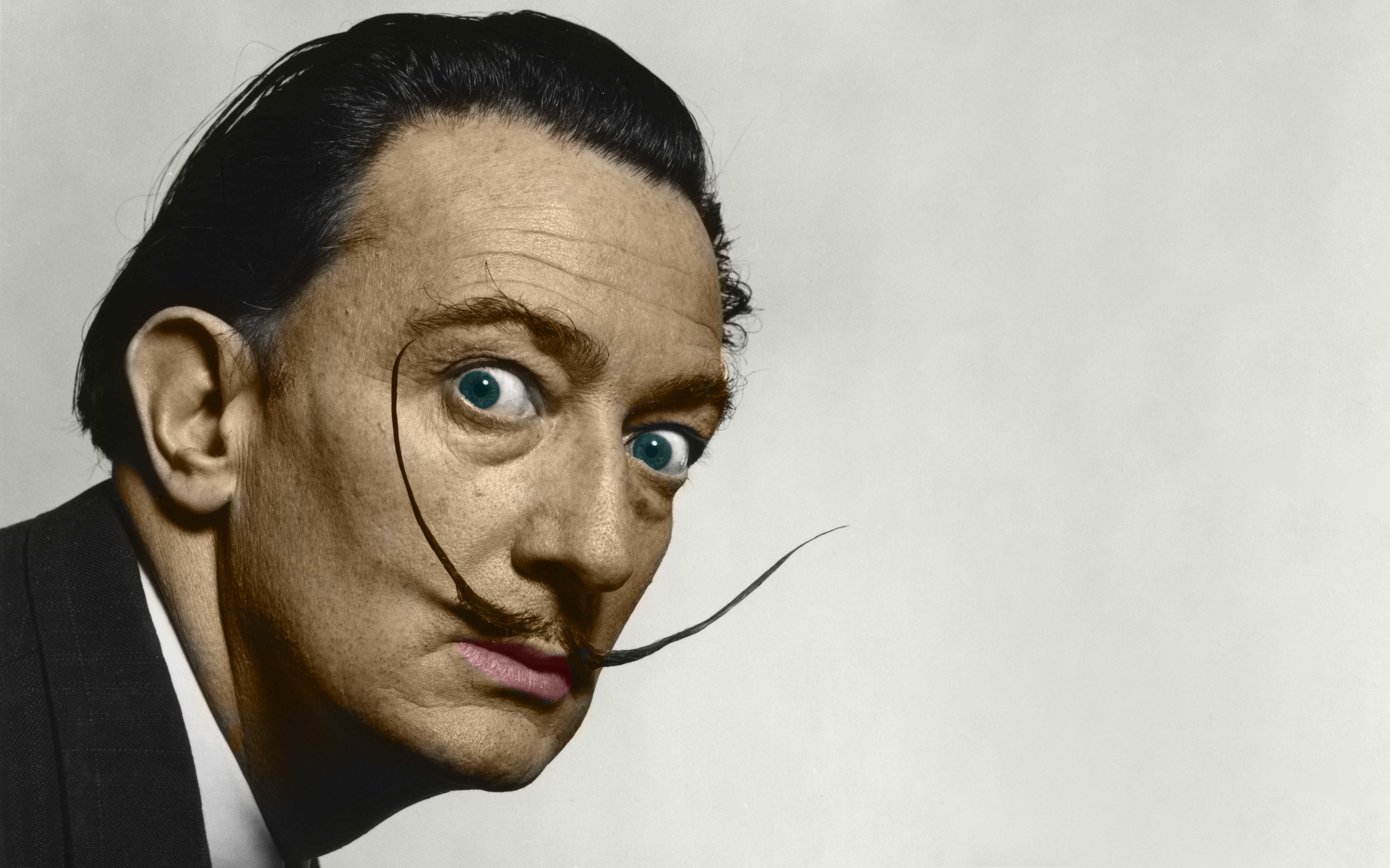 People 5542x3464 Salvador Dalí colorized photos celebrity beard men looking at viewer simple background Spanish deceased