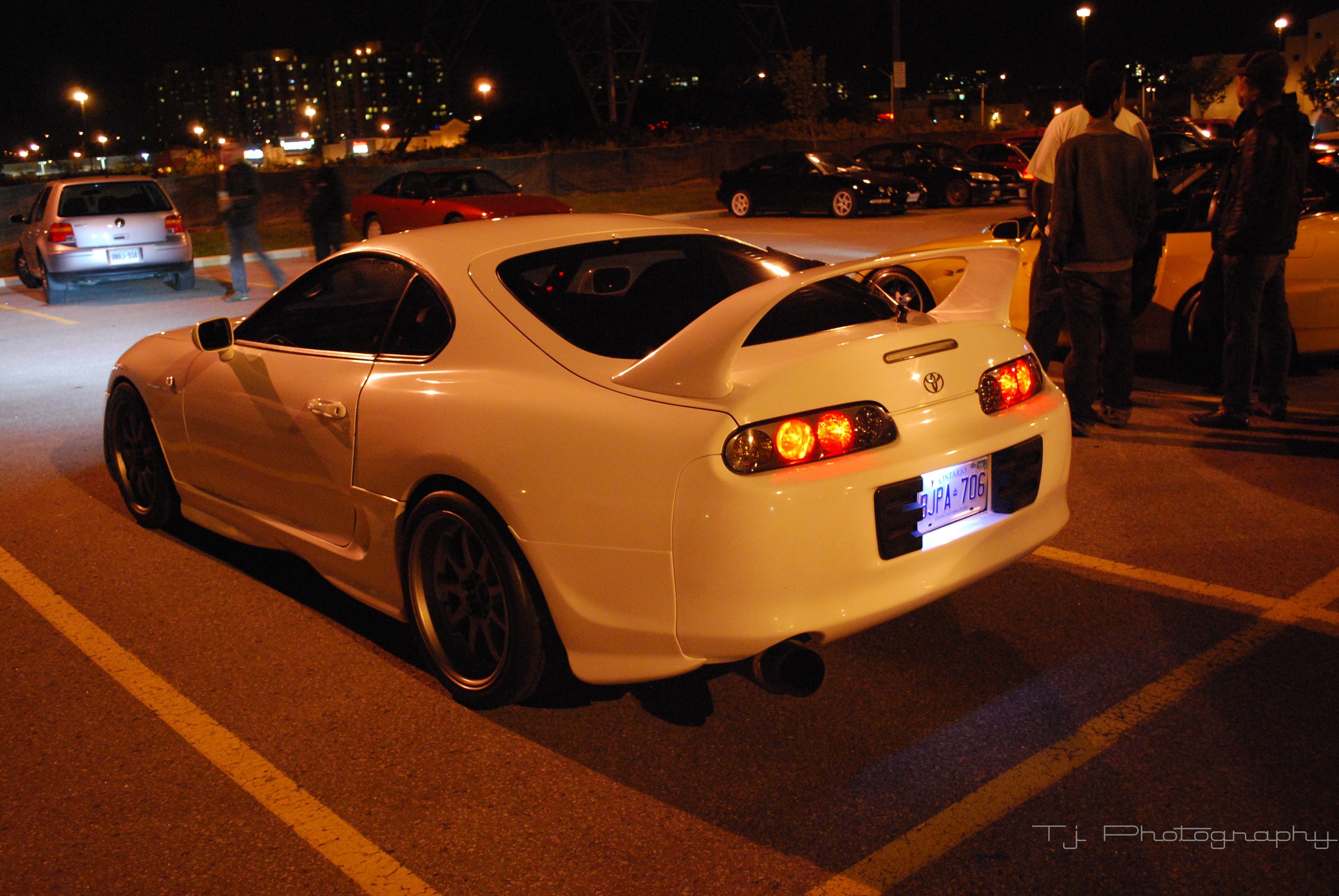 General 3872x2592 car Toyota Supra coupe white cars Toyota night urban numbers yellow cars vehicle Japanese cars