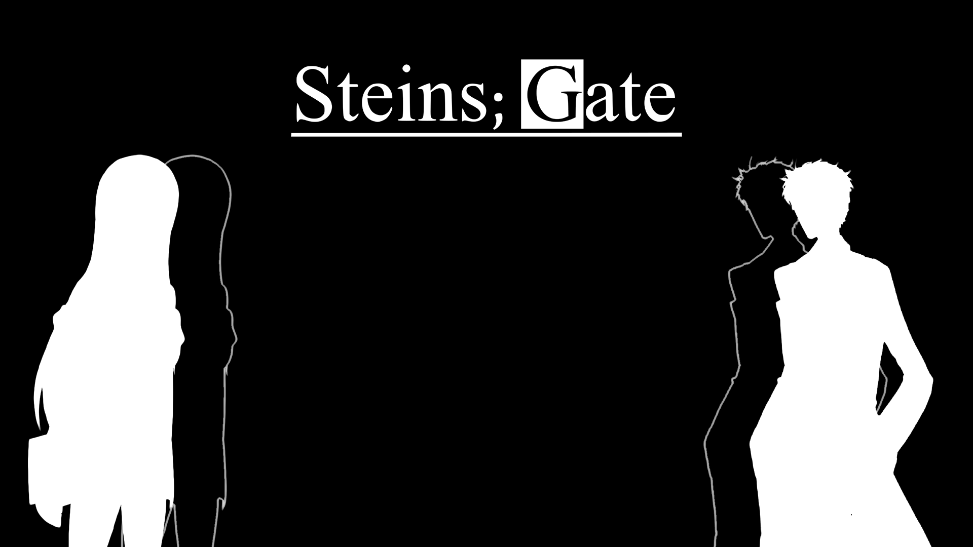Anime 1920x1080 anime Steins;Gate Okabe Rintarou Makise Kurisu simple background black background anime girls anime boys monochrome minimalism