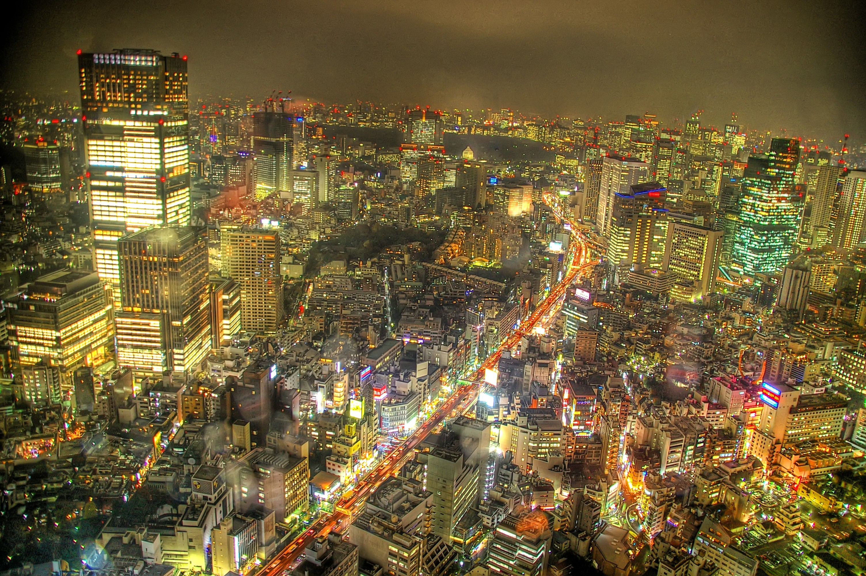 General 3008x2000 city panorama cityscape traffic Tokyo city lights Asia Japan