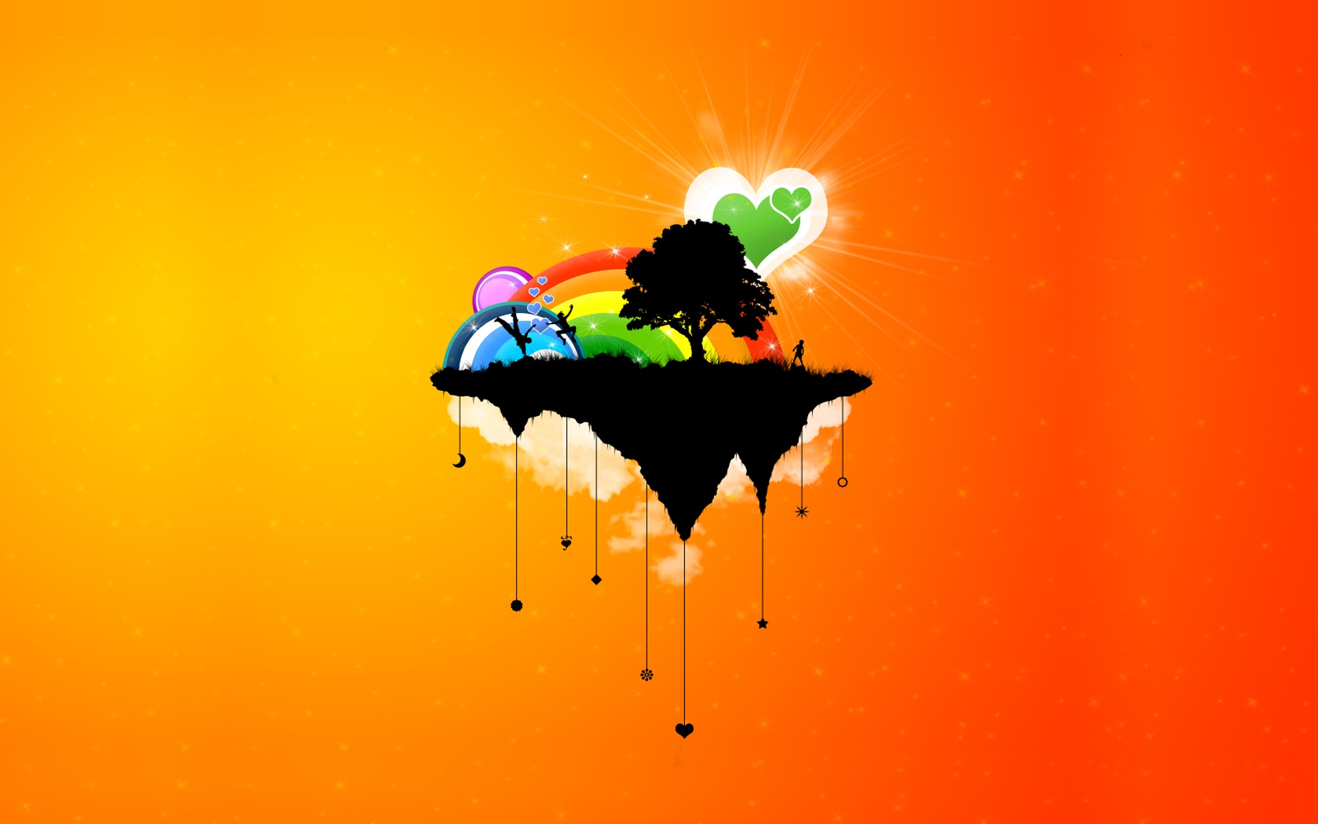 General 1920x1200 fantasy art orange background artwork gradient heart (design) trees rainbows simple background