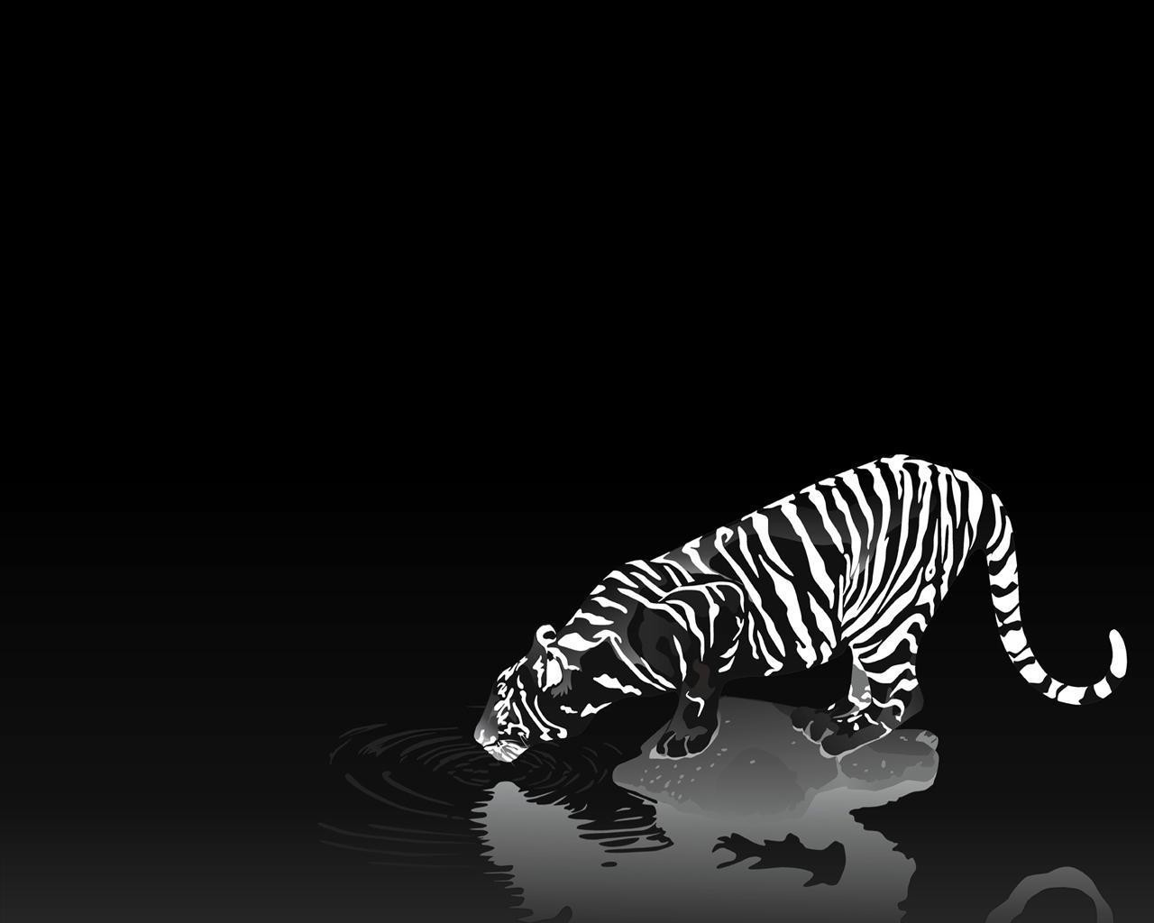 General 1280x1024 tiger monochrome animals digital art big cats simple background mammals artwork black background