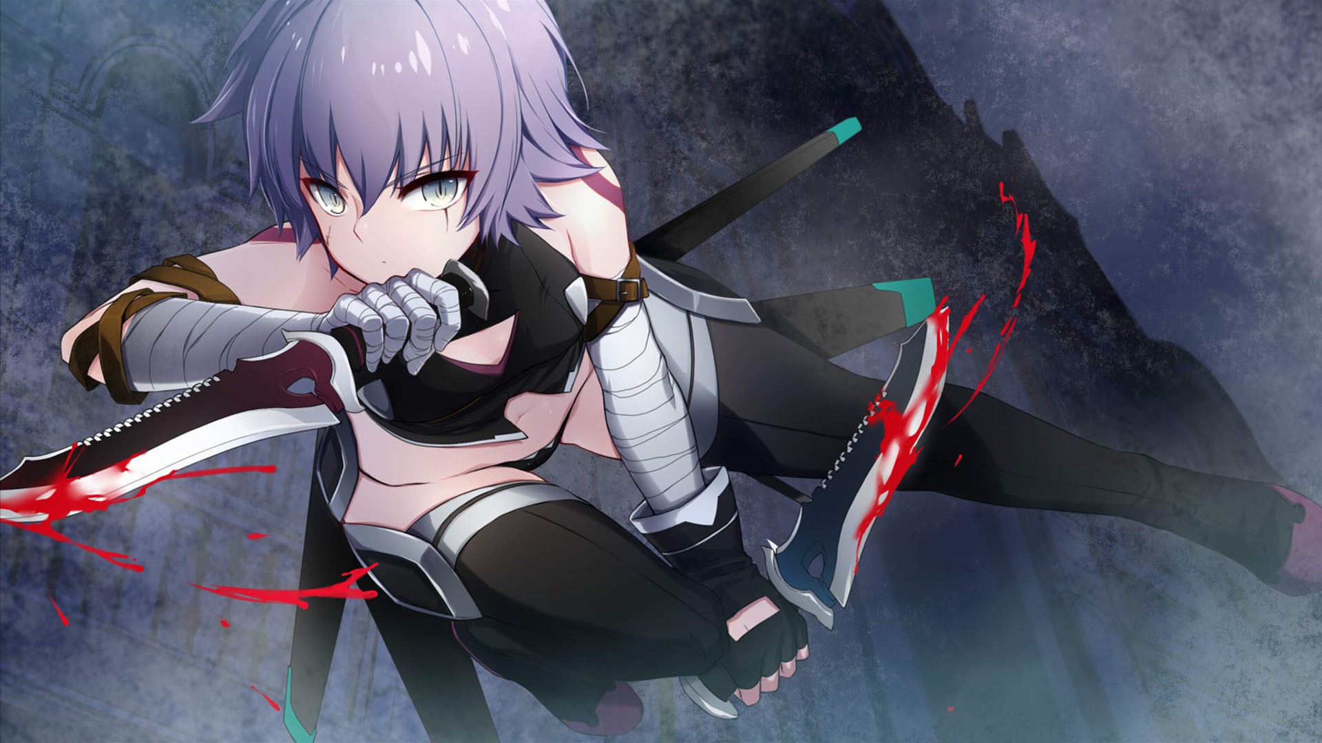 Anime 1920x1080 anime anime girls Fate/Apocrypha  Assassin of Black knife Fate series Jack the Ripper (Fate/Apocrypha) blood weapon purple hair panties stockings