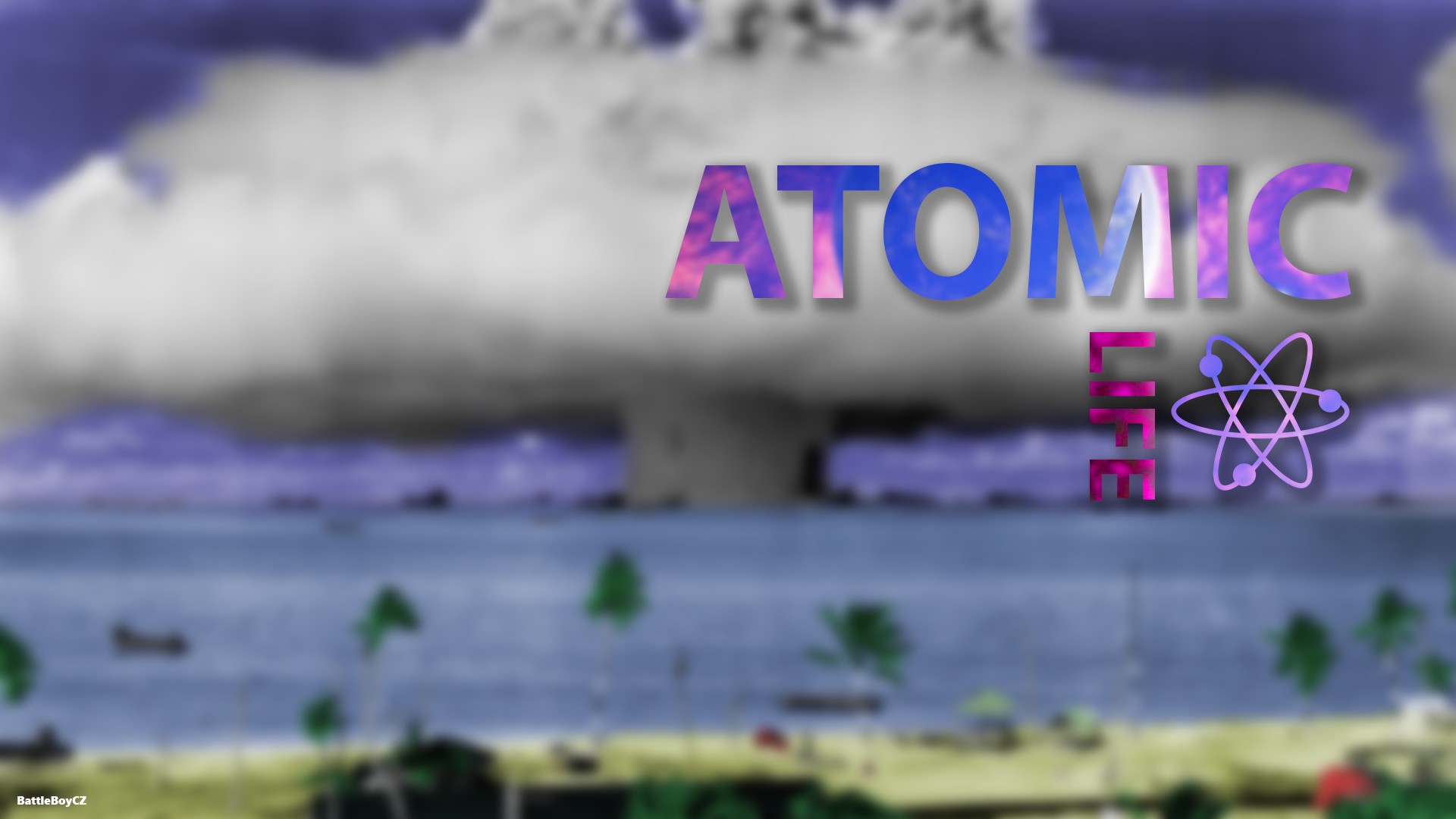 General 1920x1080 mushroom clouds blurred artwork nuclear bombs Bikini Atoll explosion beach