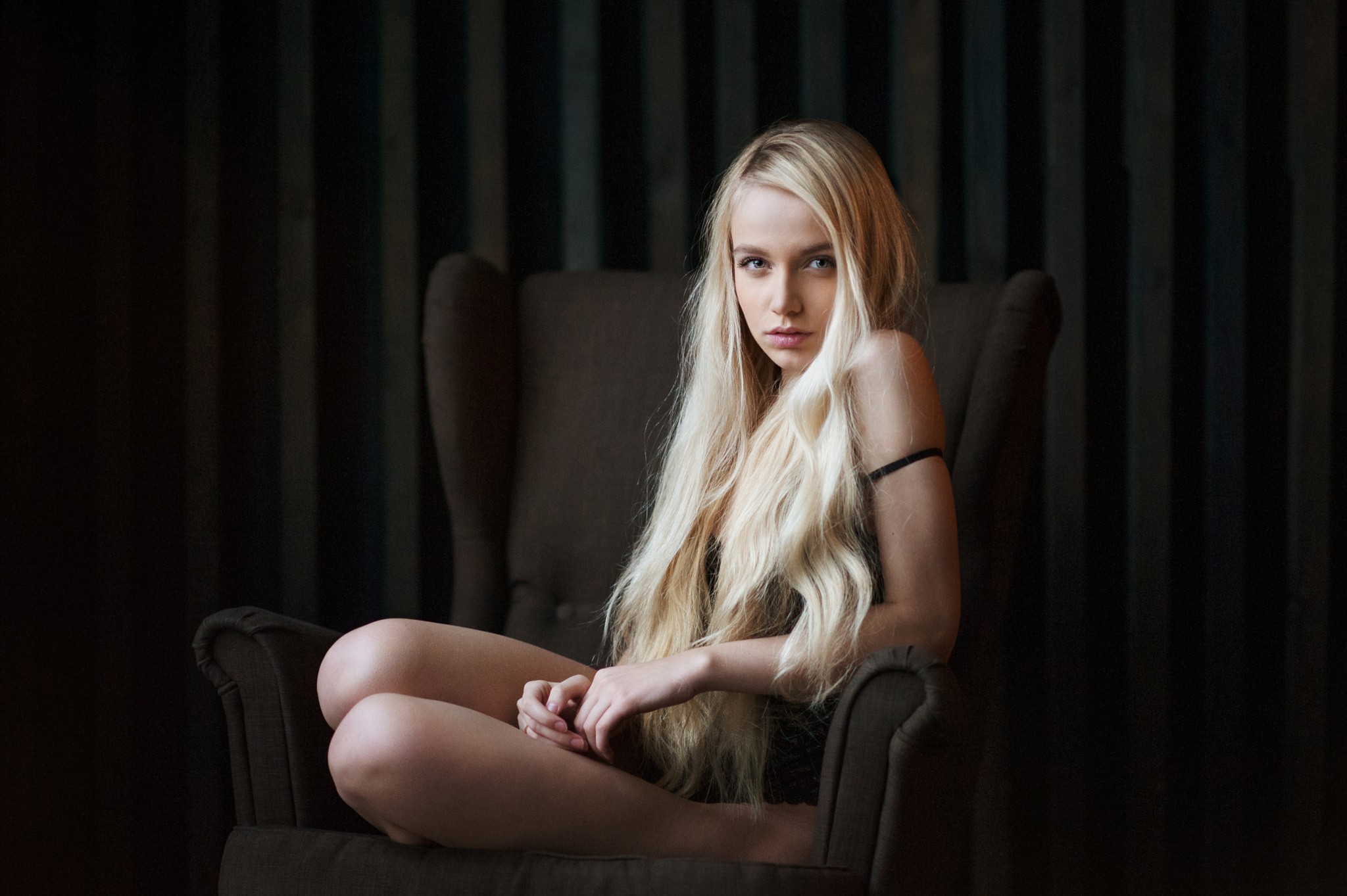 People 2048x1363 women model blonde portrait Maria Popova sitting Maxim Maximov women indoors chair indoors looking at viewer legs legs together