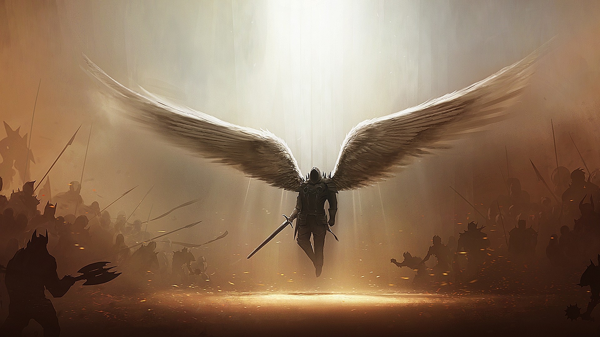 General 1920x1080 Tyrael Diablo III angel wings video games Diablo 3: Reaper of Souls fantasy art beige brown video game art PC gaming DeviantArt Blizzard Entertainment