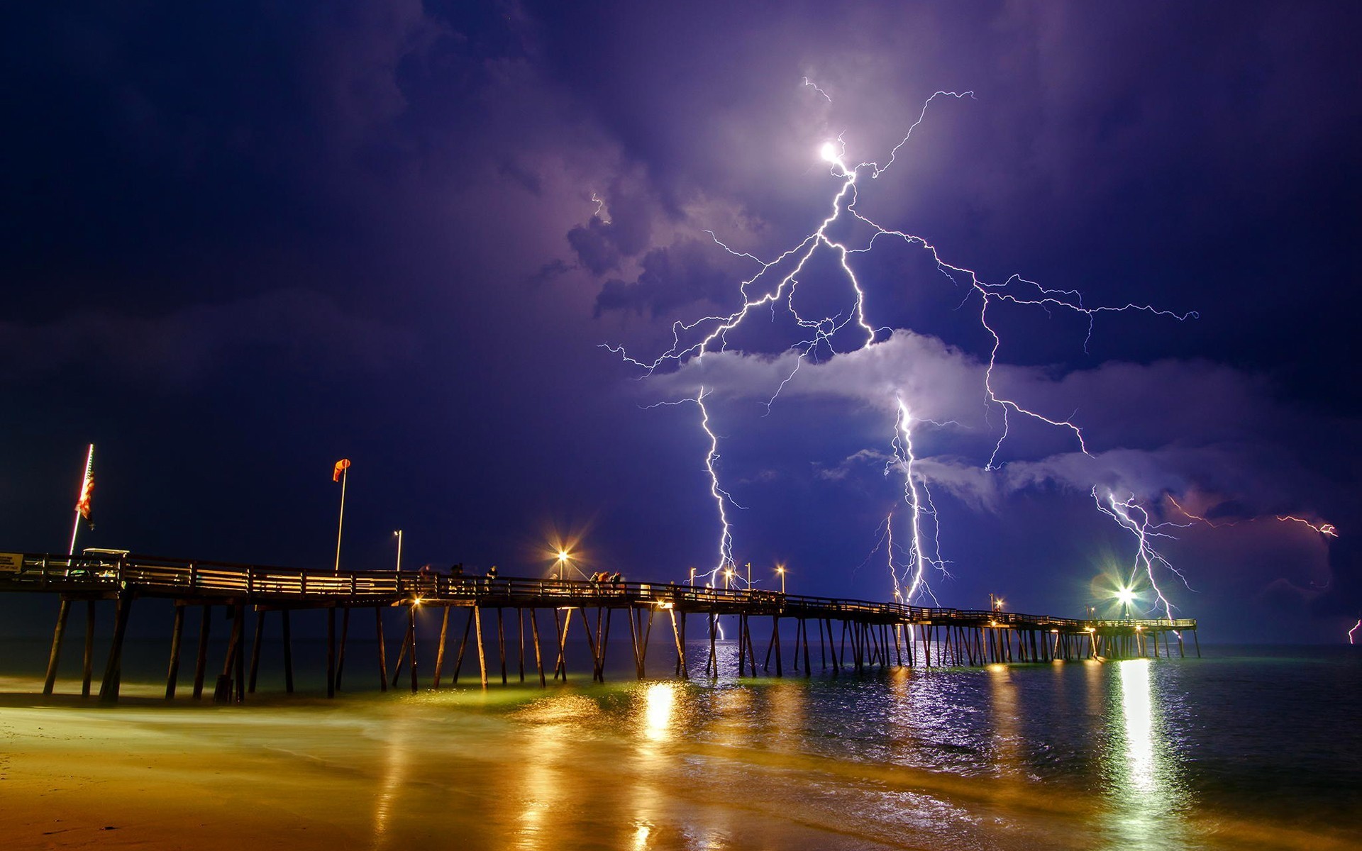 General 1920x1200 pier lightning sea storm outdoors sky night lights