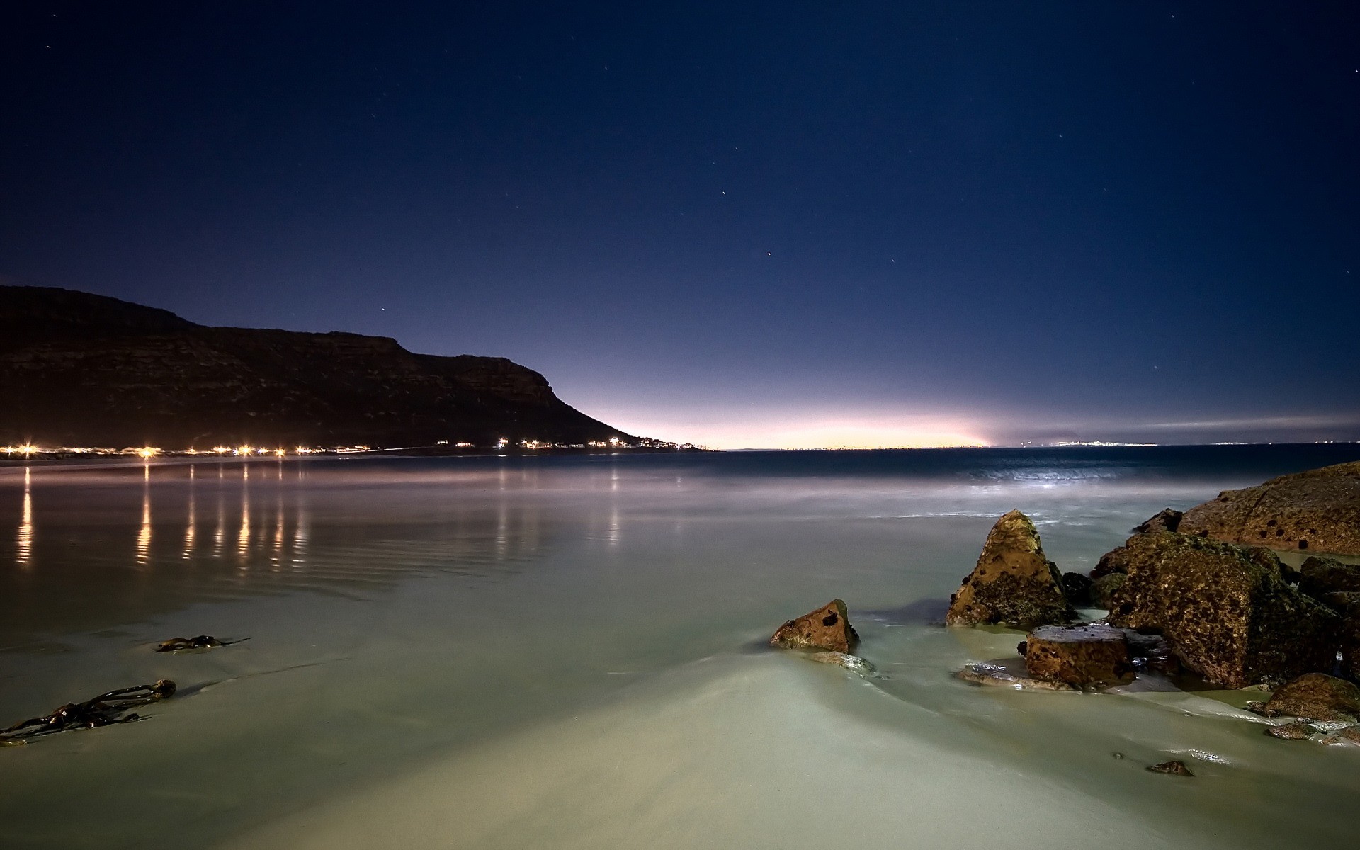 General 1920x1200 landscape beach rocks reflection lights Cape Town
