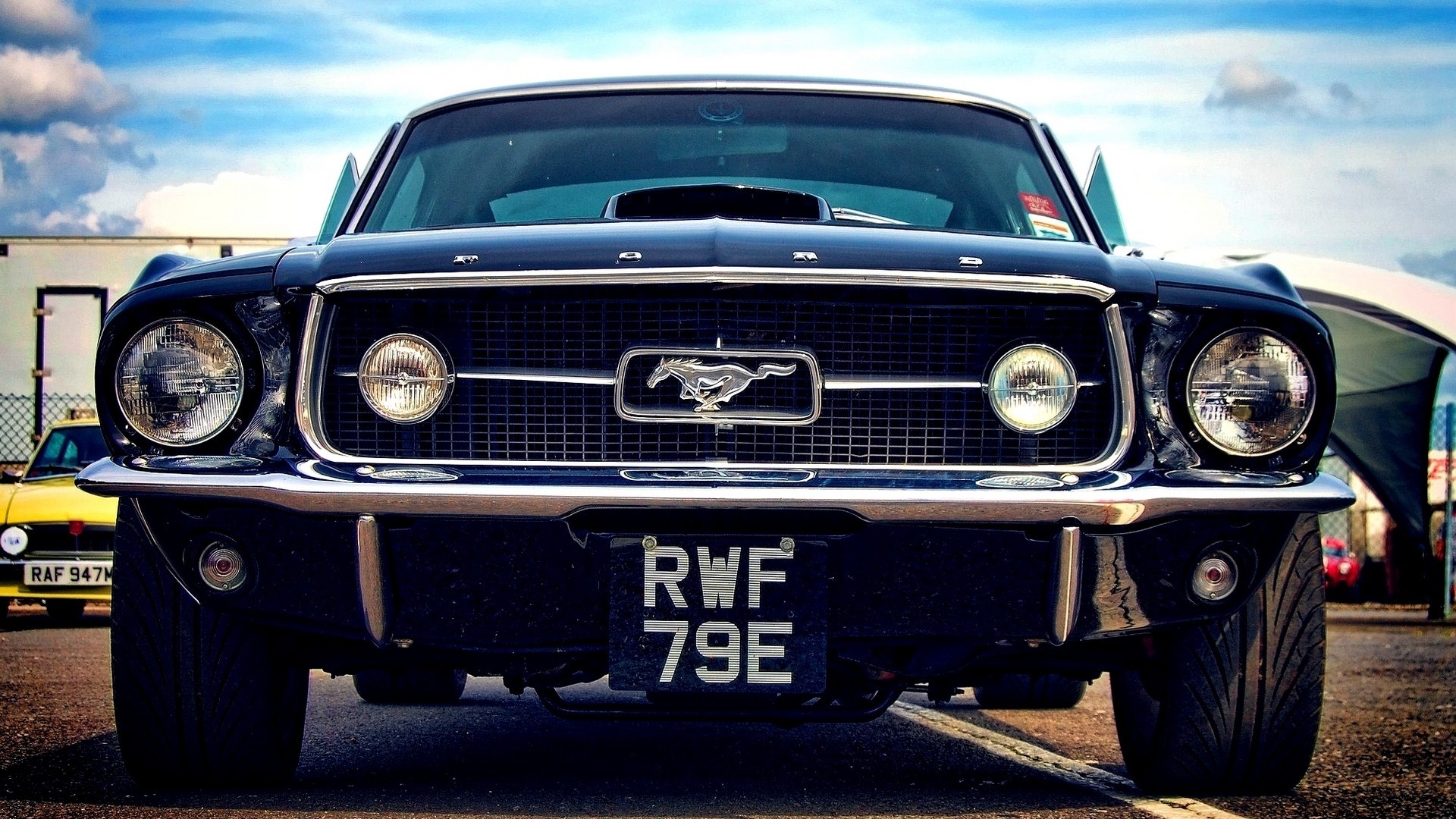 General 1920x1080 Ford Mustang car low-angle frontal view Ford black cars vehicle muscle cars American cars