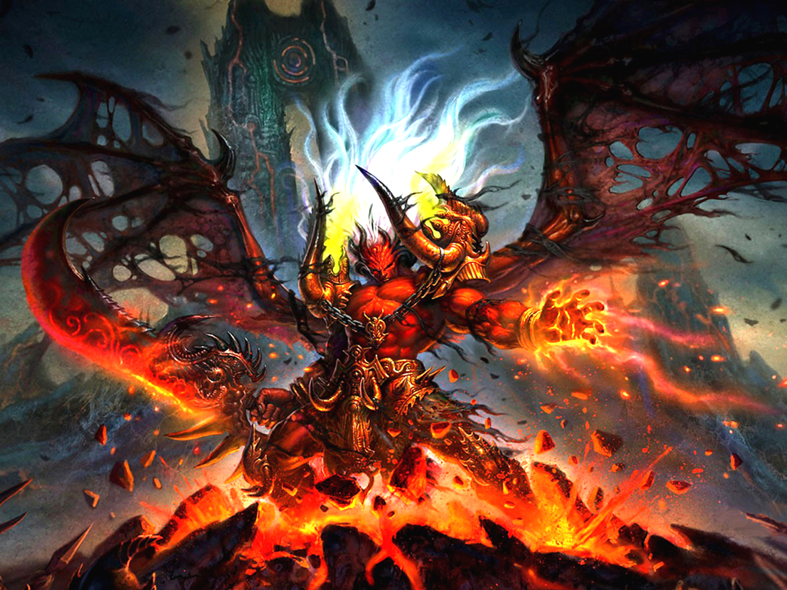 General 1600x1200 demon hell fantasy art dark fantasy wings fire World of Warcraft PC gaming video game art