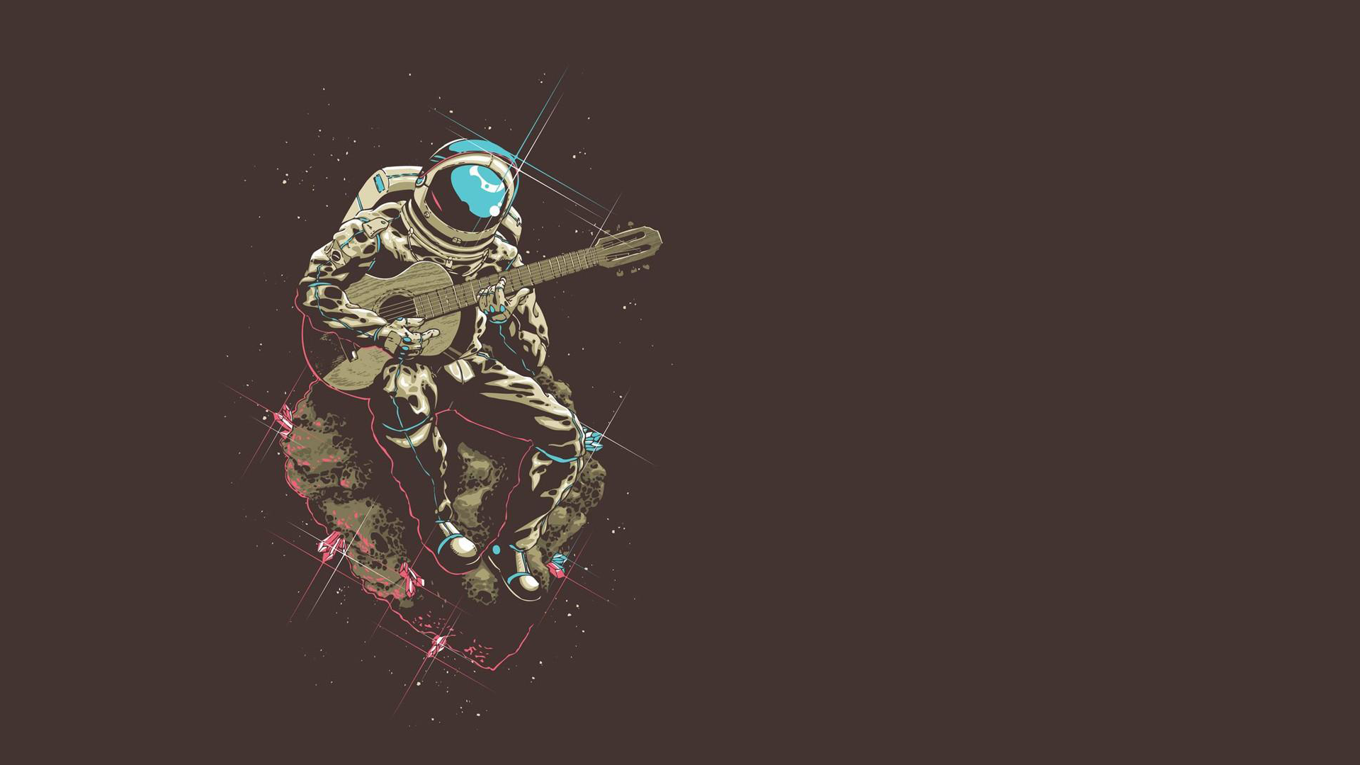 General 1920x1080 minimalism space guitar astronaut asteroid musical instrument simple background artwork music