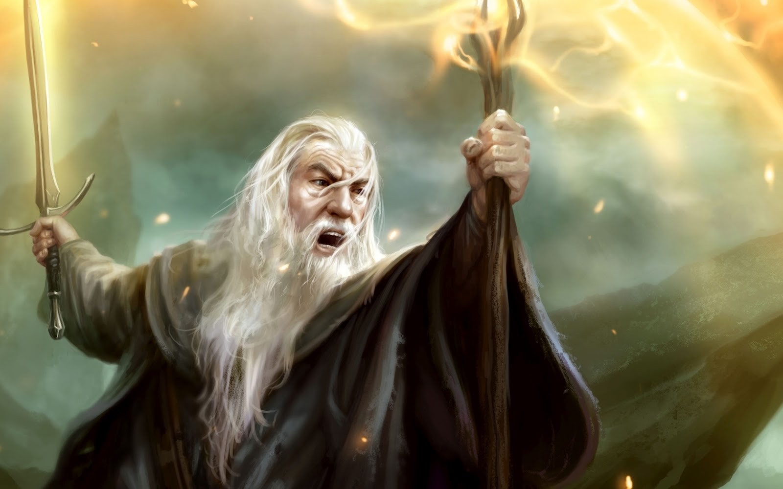 General 1600x1000 Guardians of Middle-earth The Lord of the Rings Gandalf wizard fantasy men fantasy art staff sword
