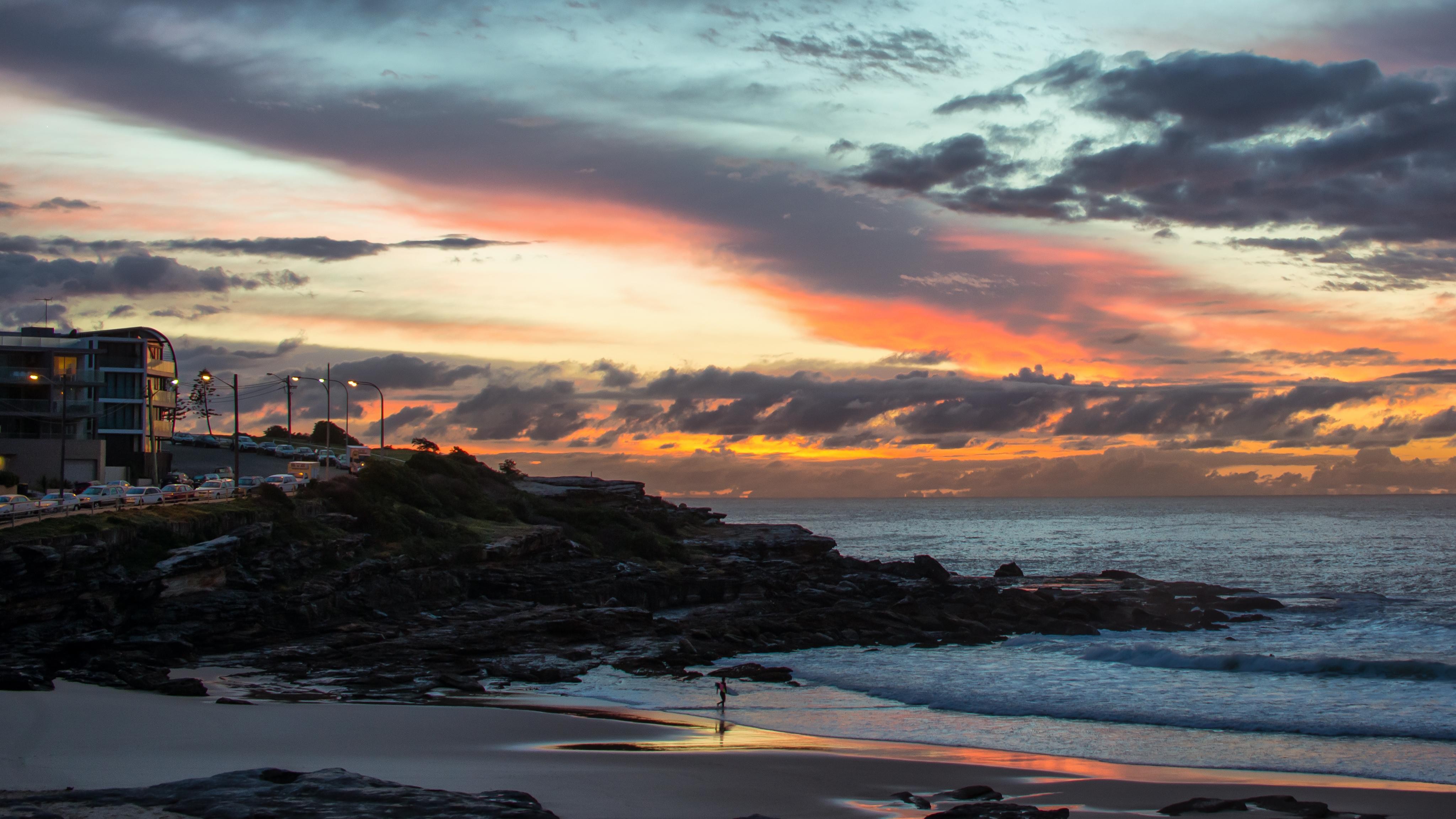 General 4096x2304 coast beach sunlight outdoors sky clouds Australia Sydney low light