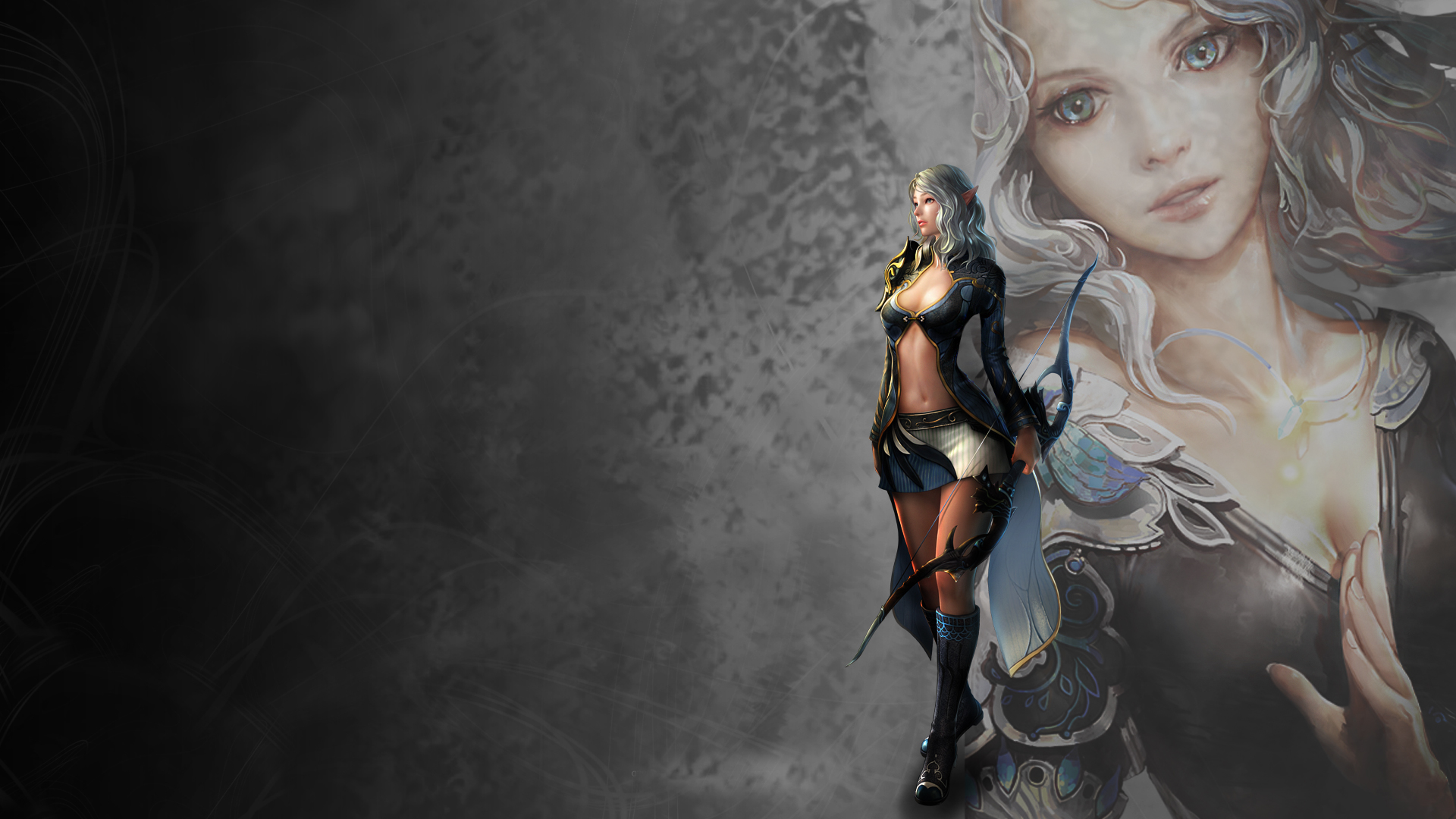 General 1920x1080 Archeage video games fantasy girl archer women belly boobs pointy ears standing bow miniskirt fantasy art