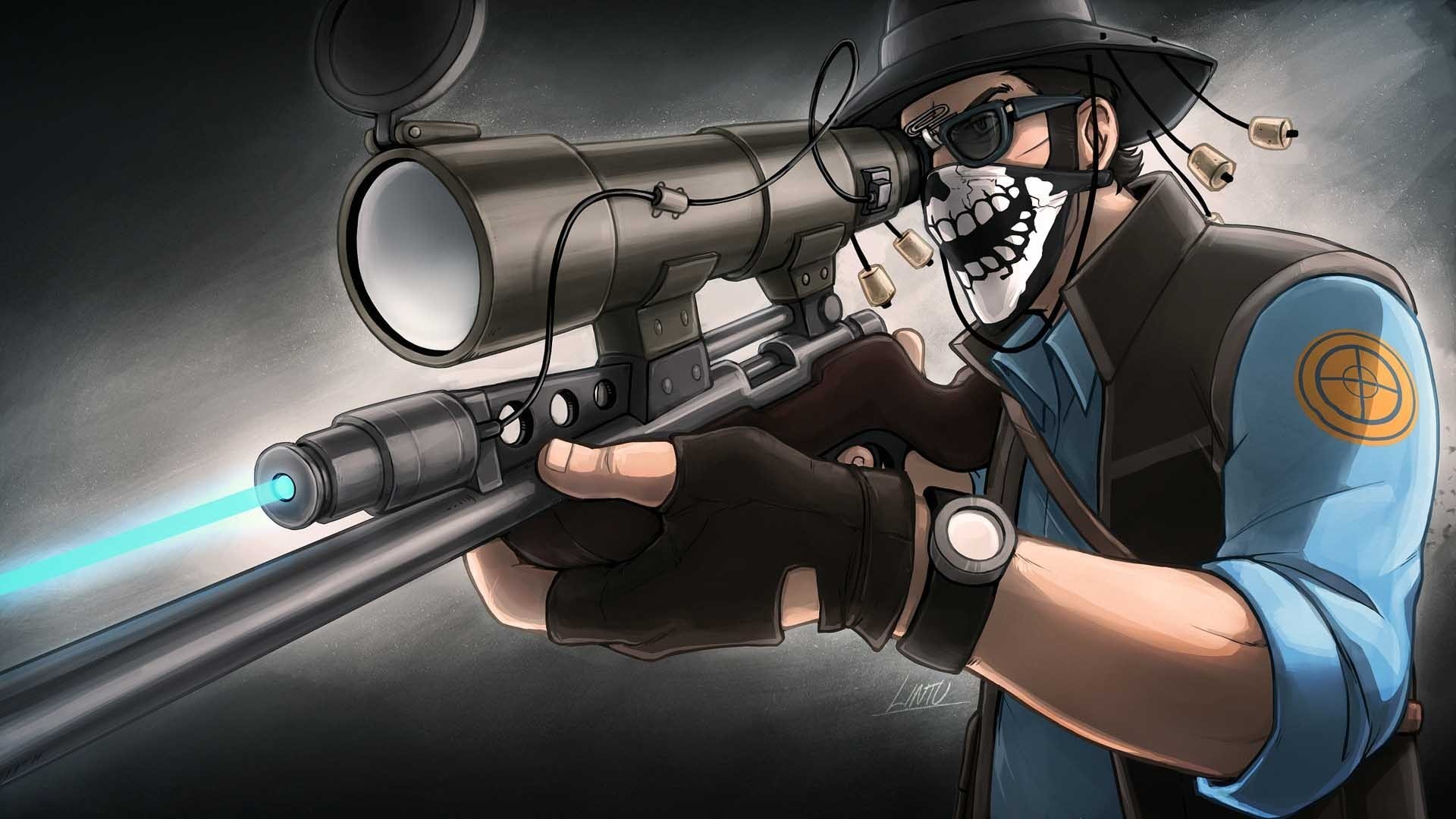 General 1920x1080 Sniper (TF2) Team Fortress 2 video games laser artwork sniper rifle cyan weapon video game men PC gaming
