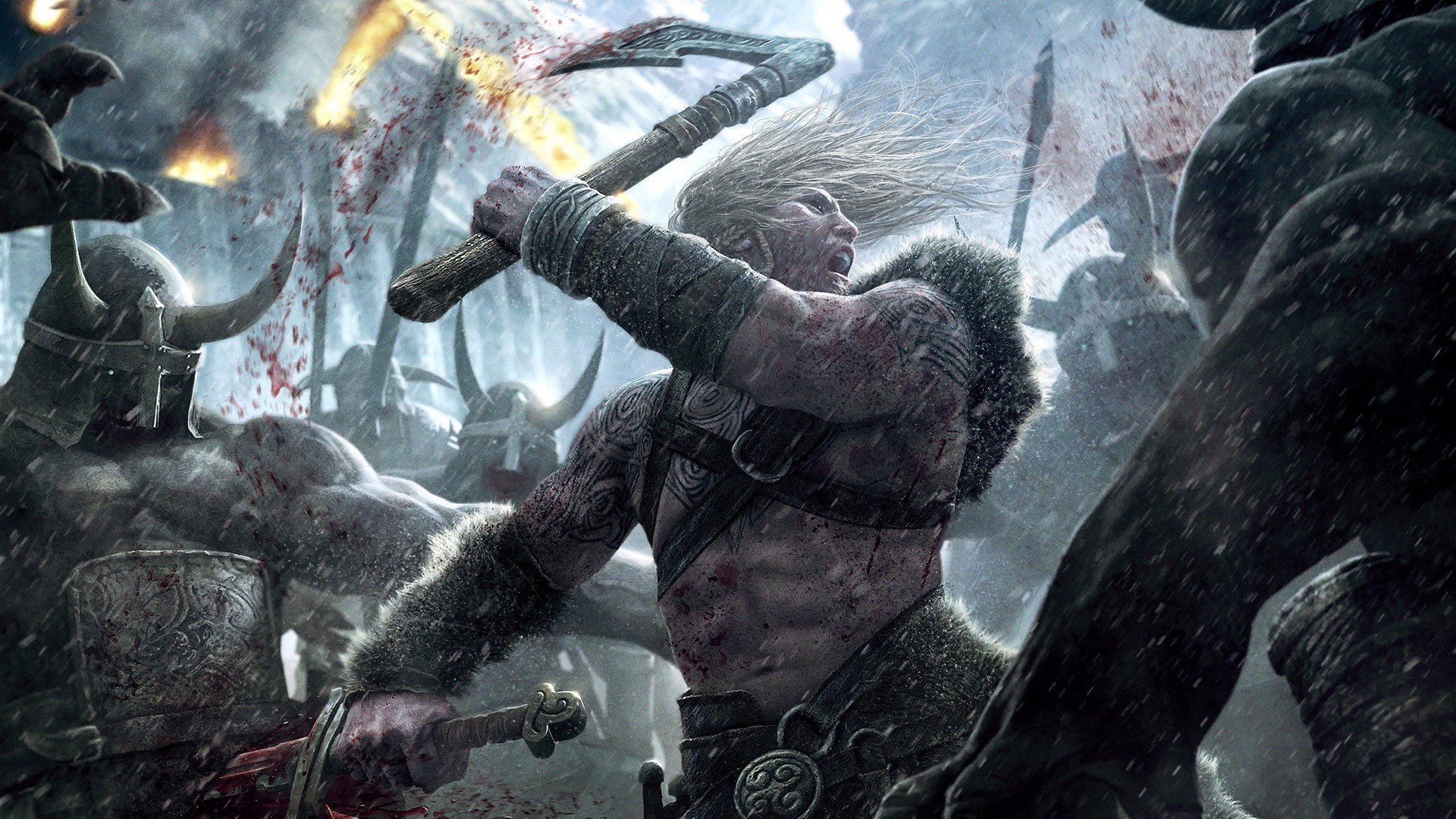 General 1920x1080 fantasy art warrior battle Viking: Battle for Asgard video games weapon blood muscles fantasy men