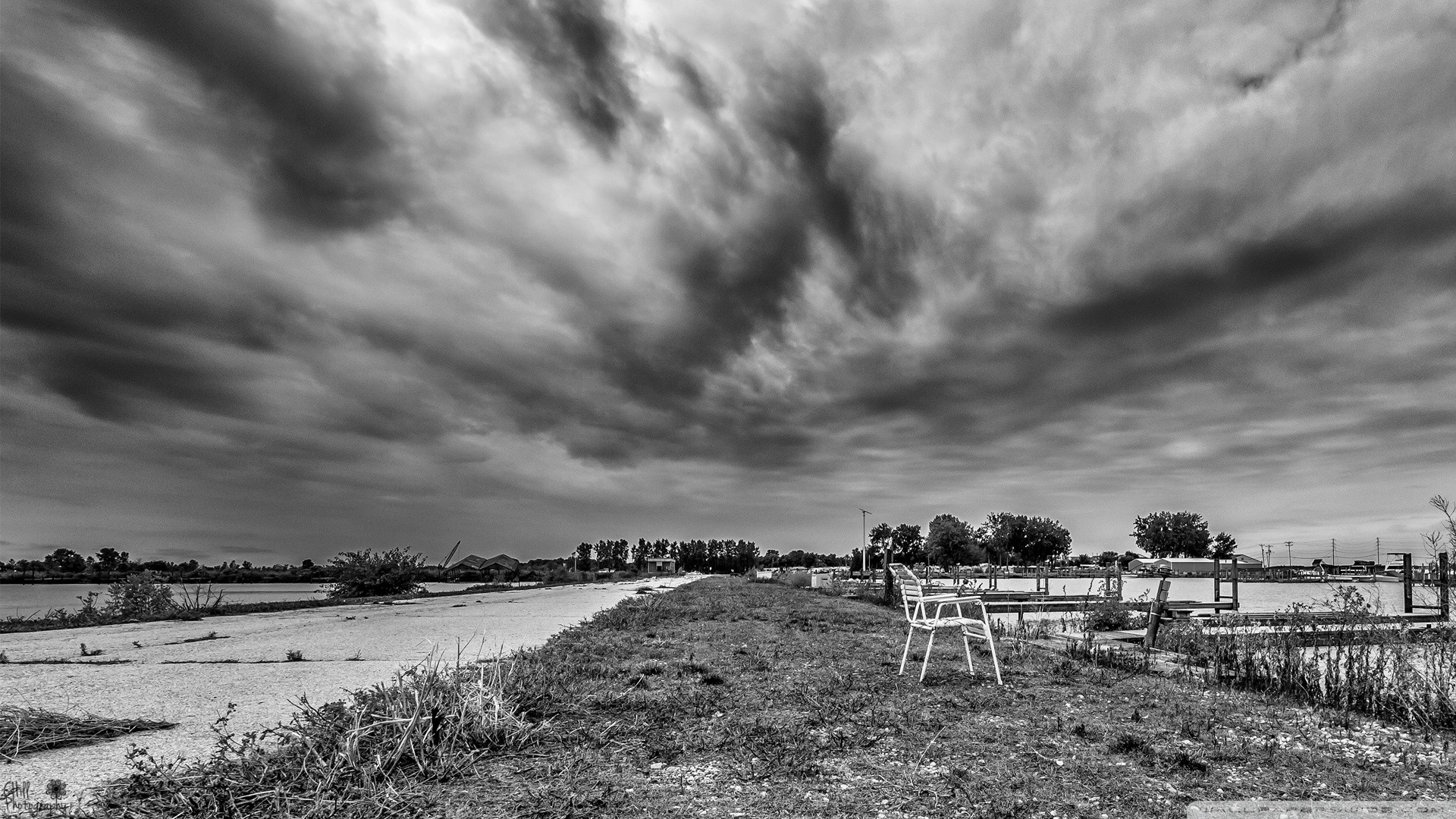 General 1920x1080 monochrome sky chair clouds outdoors