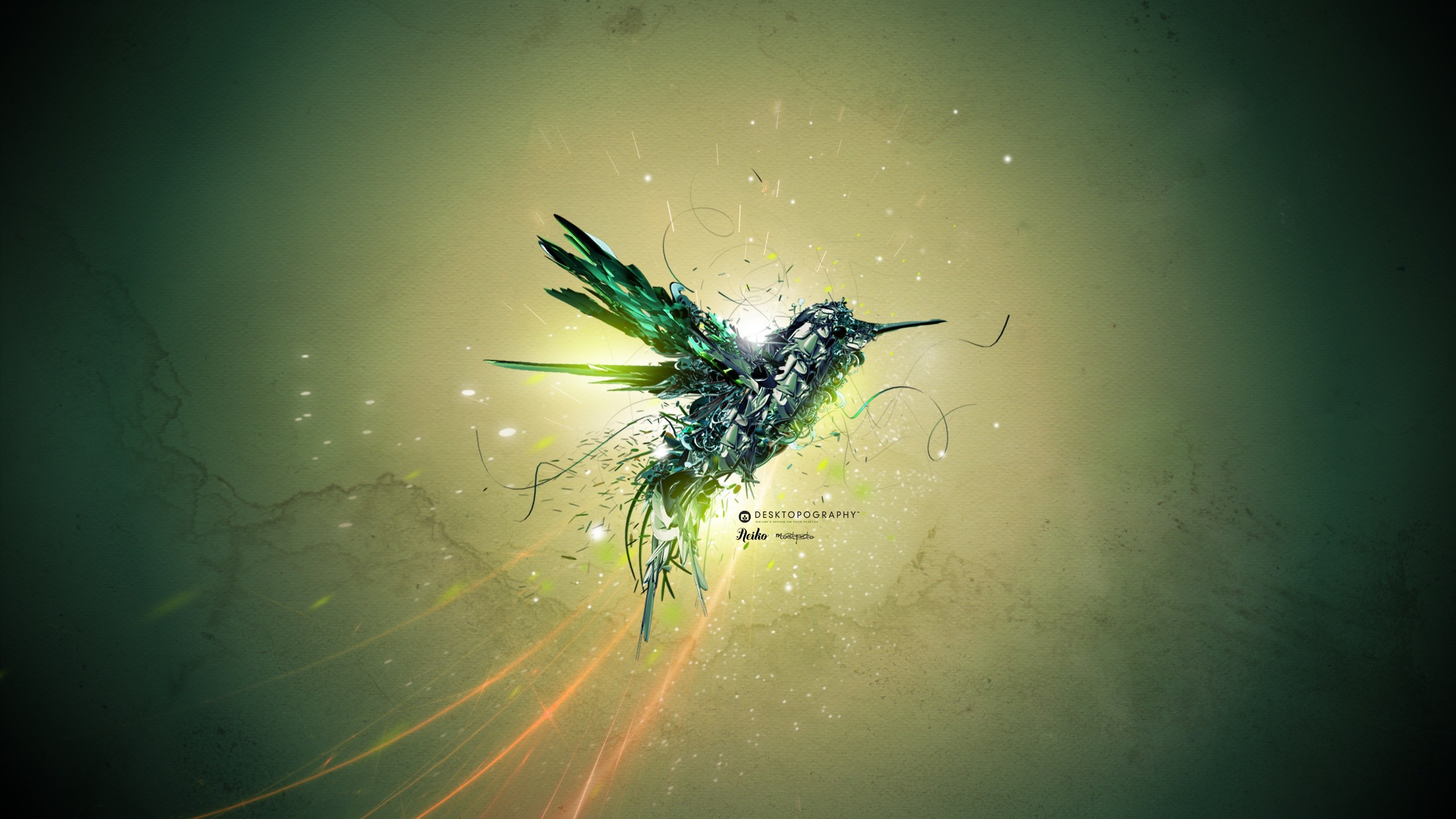 General 2560x1440 hummingbirds fantasy art Desktopography animals abstract birds digital art