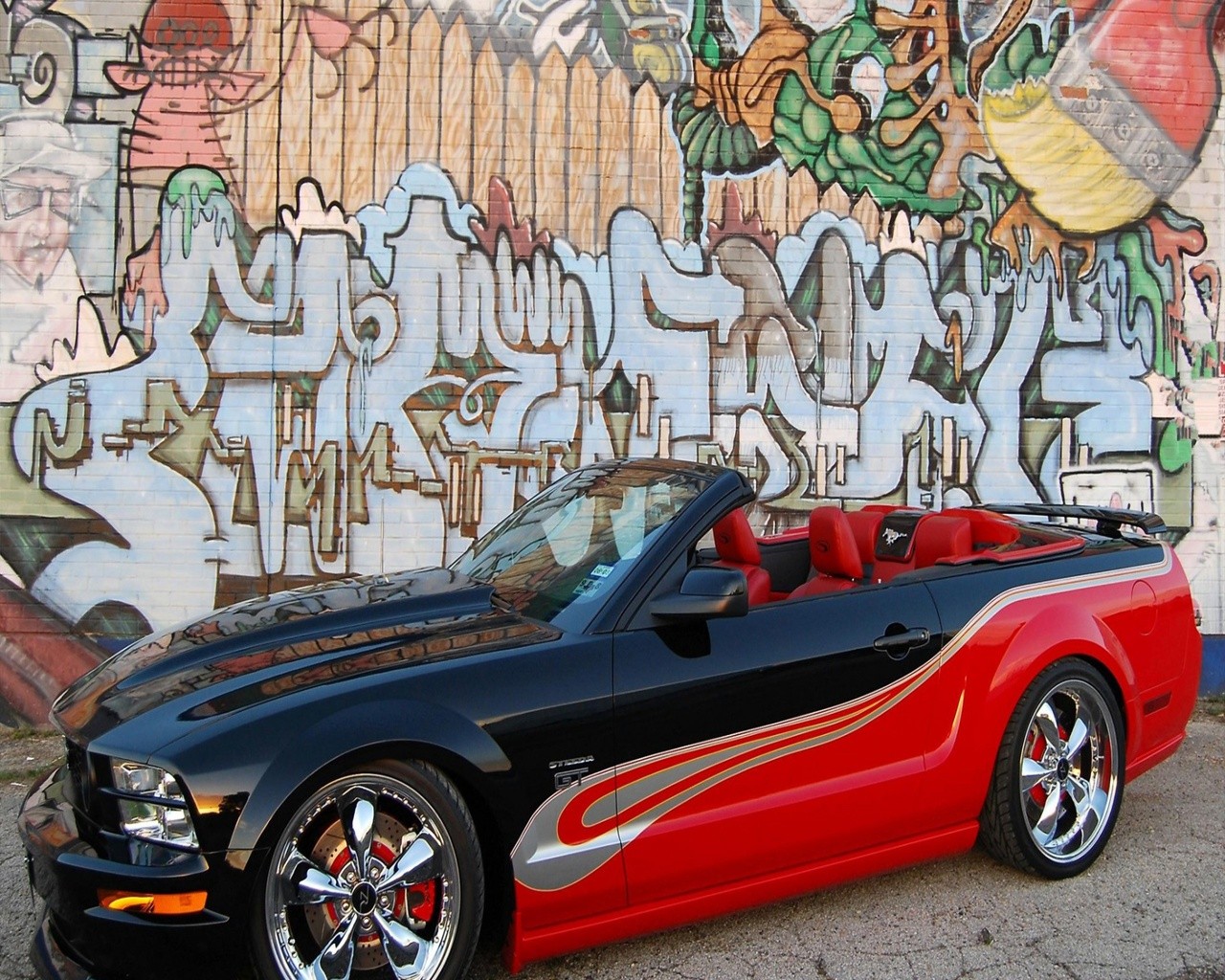 General 1280x1024 car graffiti vehicle Ford Ford Mustang convertible muscle cars American cars