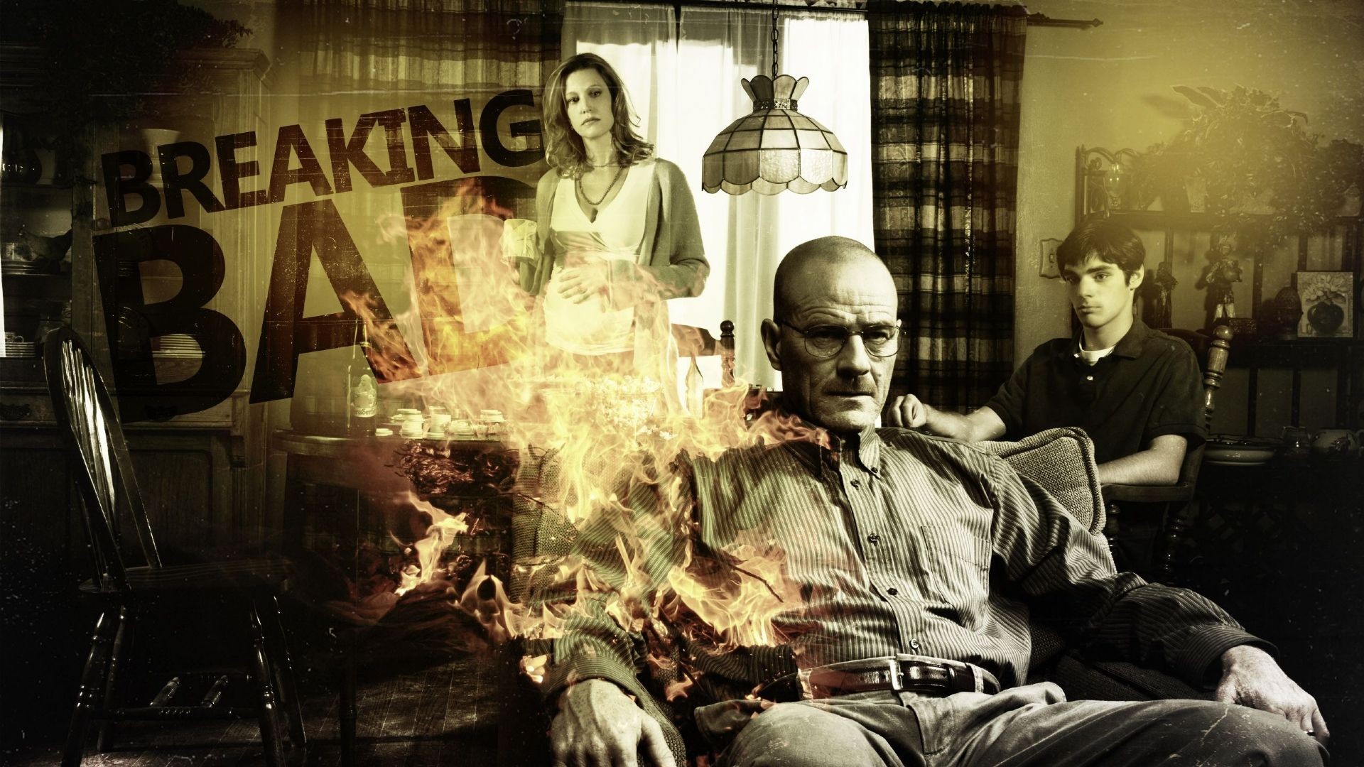 General 1920x1080 Breaking Bad Walter White Bryan Cranston fire sepia living rooms Skyler White TV series