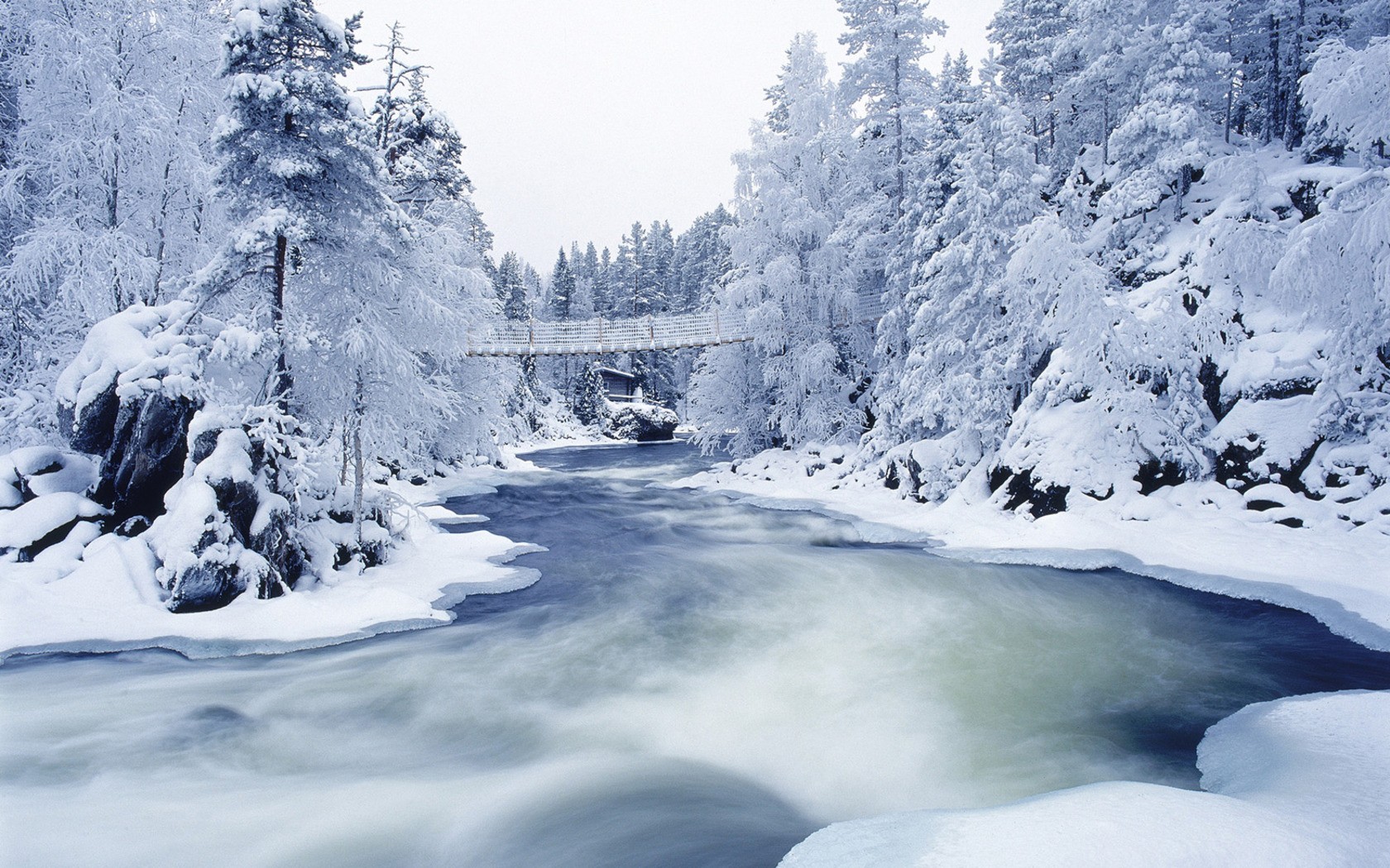 General 1680x1050 snow forest river nature winter bridge ice