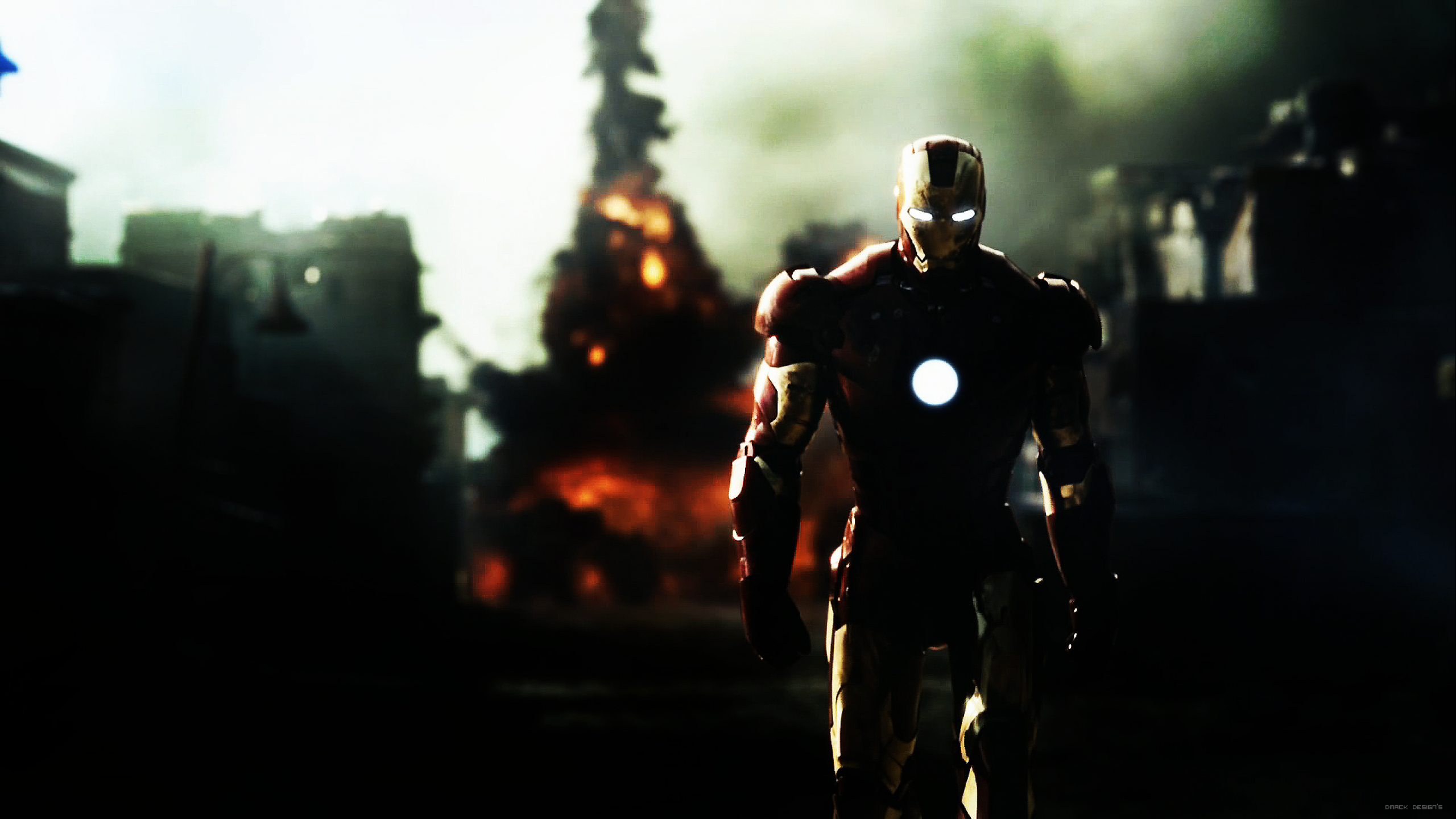 General 2560x1440 Iron Man Tony Stark Marvel Cinematic Universe movies dark armor explosion low light superhero Marvel Comics