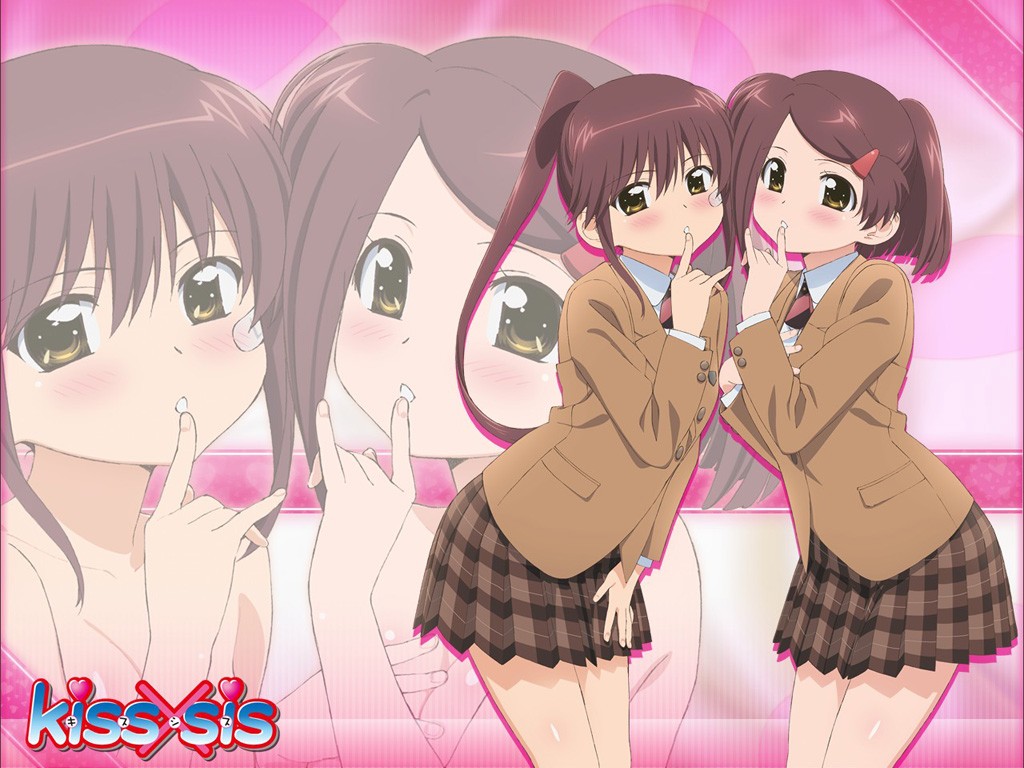 Anime 1024x768 anime Kiss x Sis Suminoe Riko Suminoe Ako two women women anime girls silence hand gesture skirt brunette