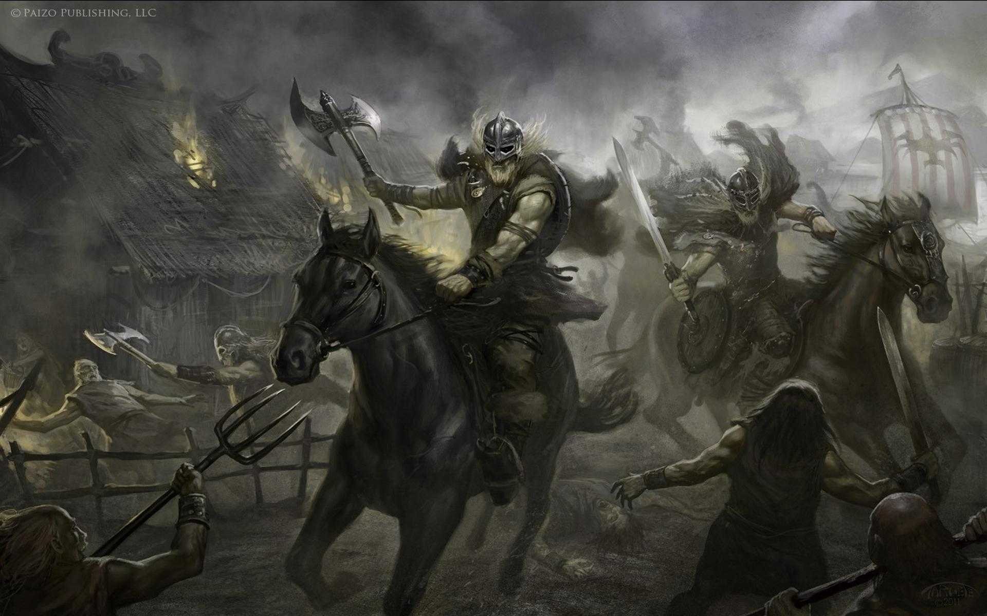 General 1920x1200 Vikings artwork fantasy art horse weapon fantasy men