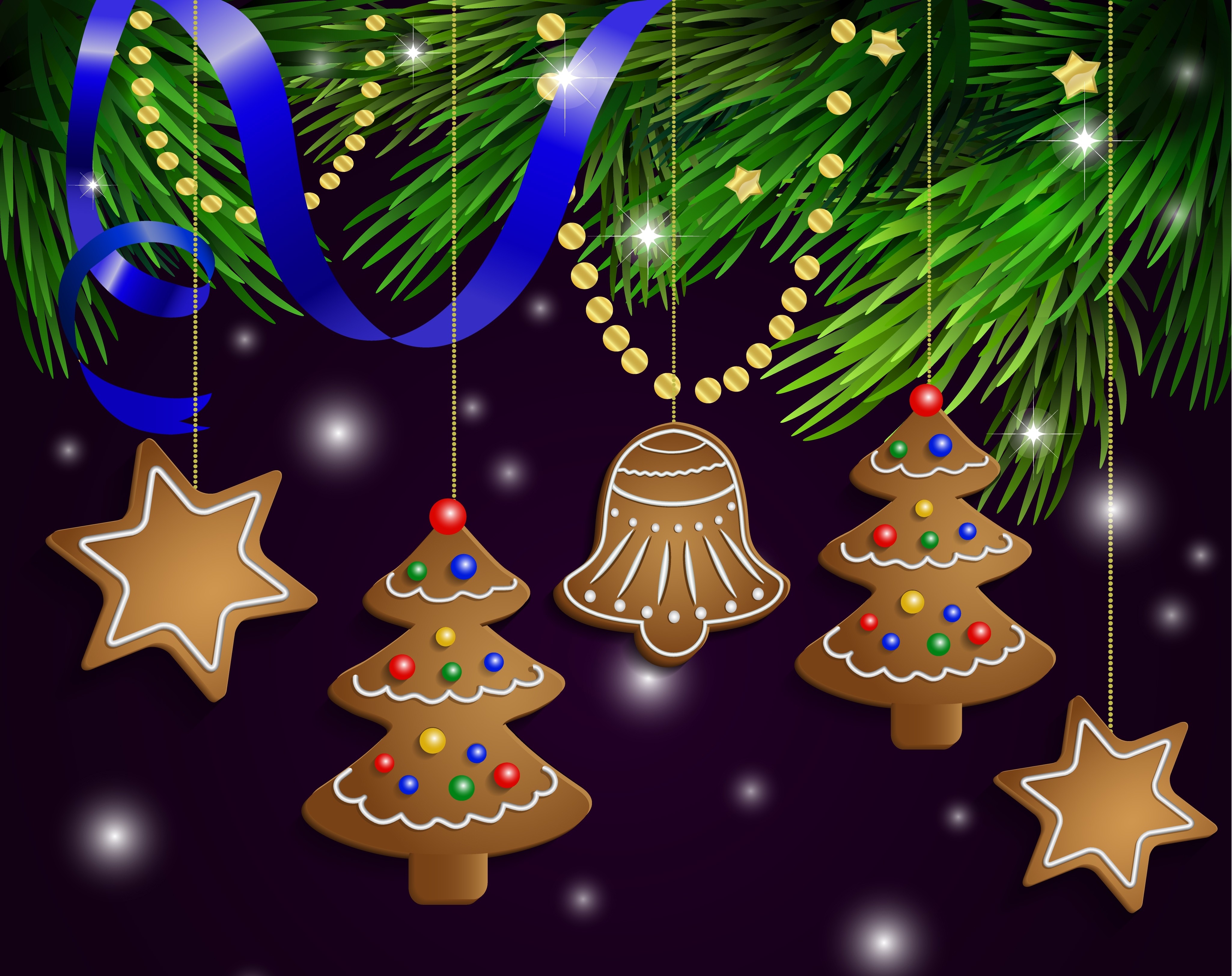 General 4100x3250 Christmas ornaments  cookies holiday artwork digital art purple background stars Christmas