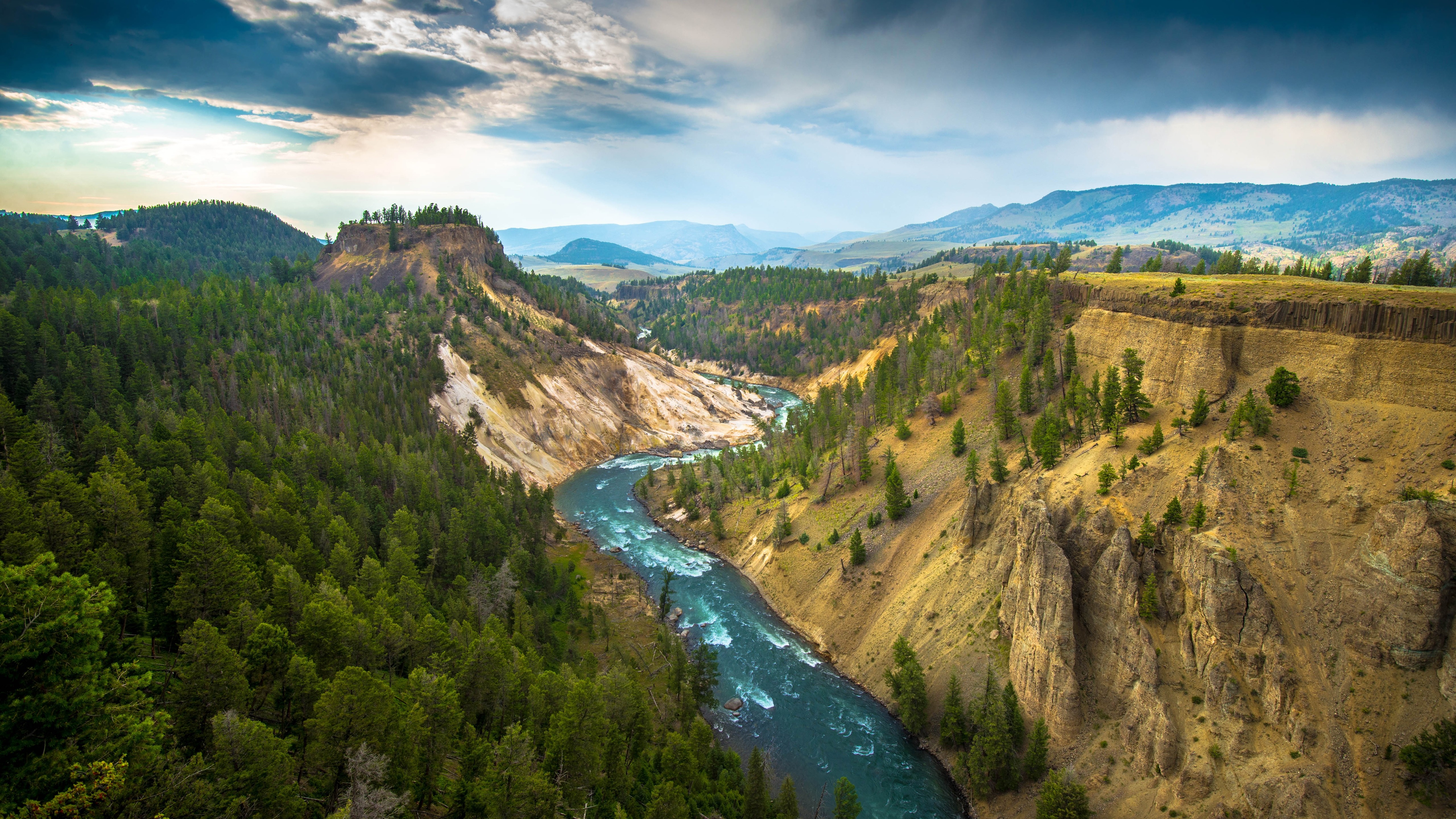 General 5120x2880 landscape Yellowstone National Park river nature USA rocks rock formation canyon Wyoming