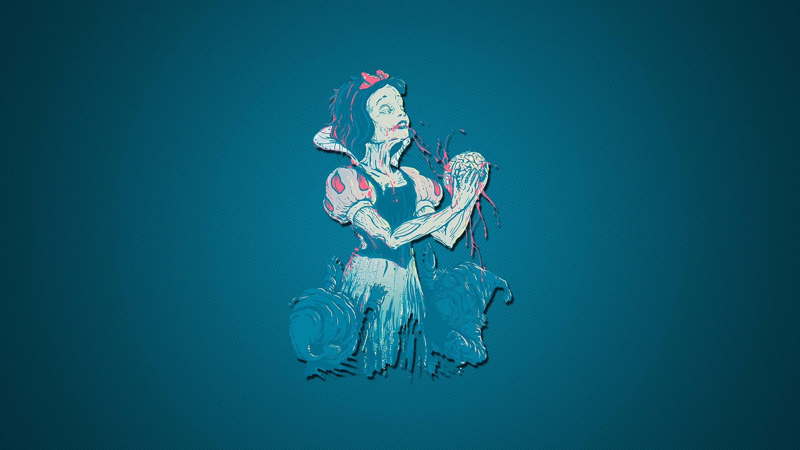 General 2560x1440 artwork zombies brain blood Snow White blue blue background fantasy art horror fantasy girl gore simple background digital art