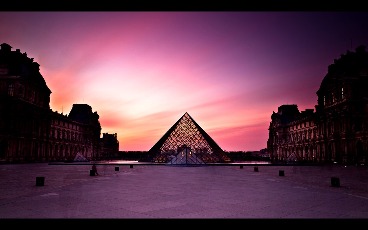 General 1280x800 Louvre Paris museum modern dusk city palace pyramid France sky landmark Europe