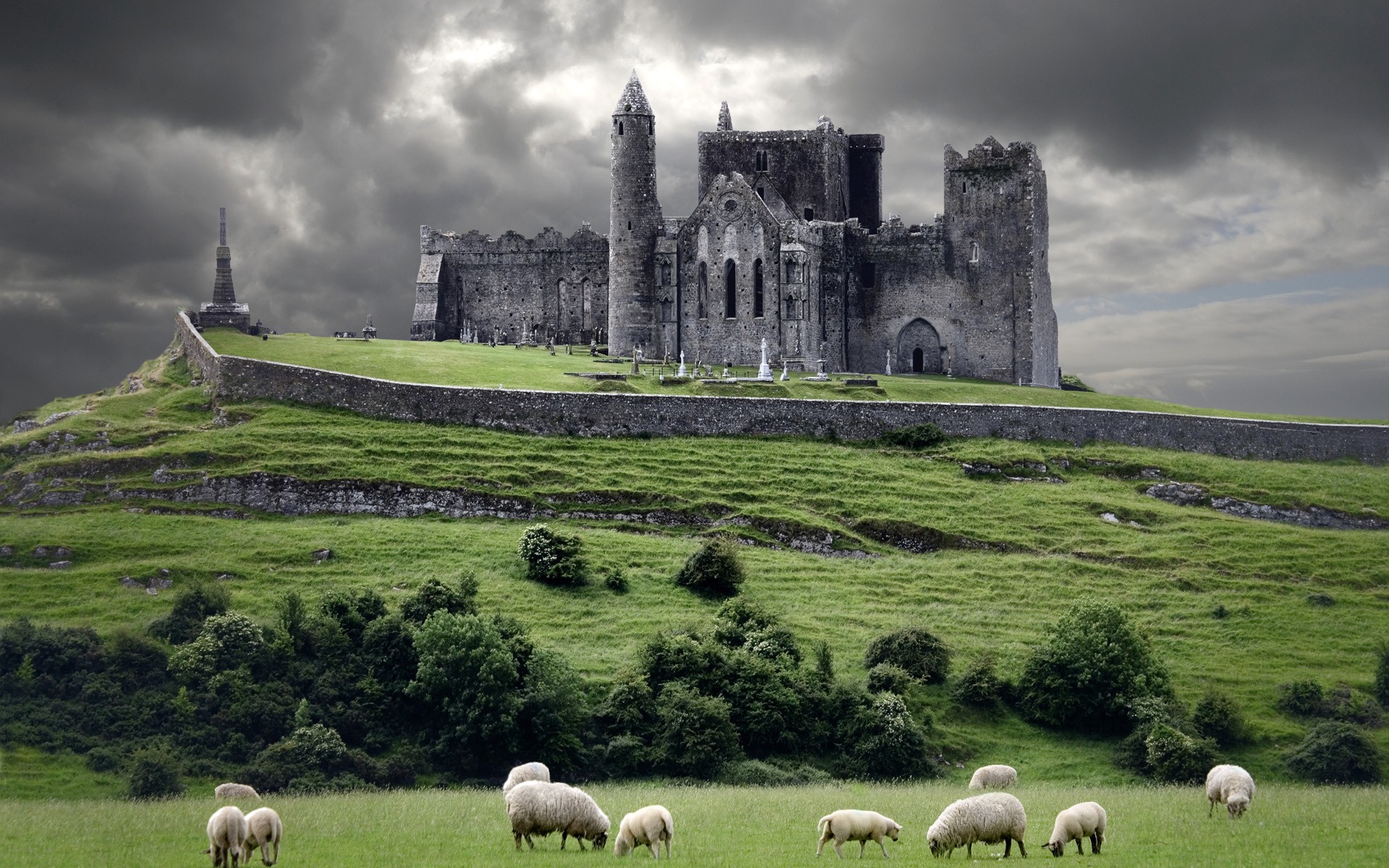 General 1920x1200 landscape castle HDR sheep church ruins Ireland