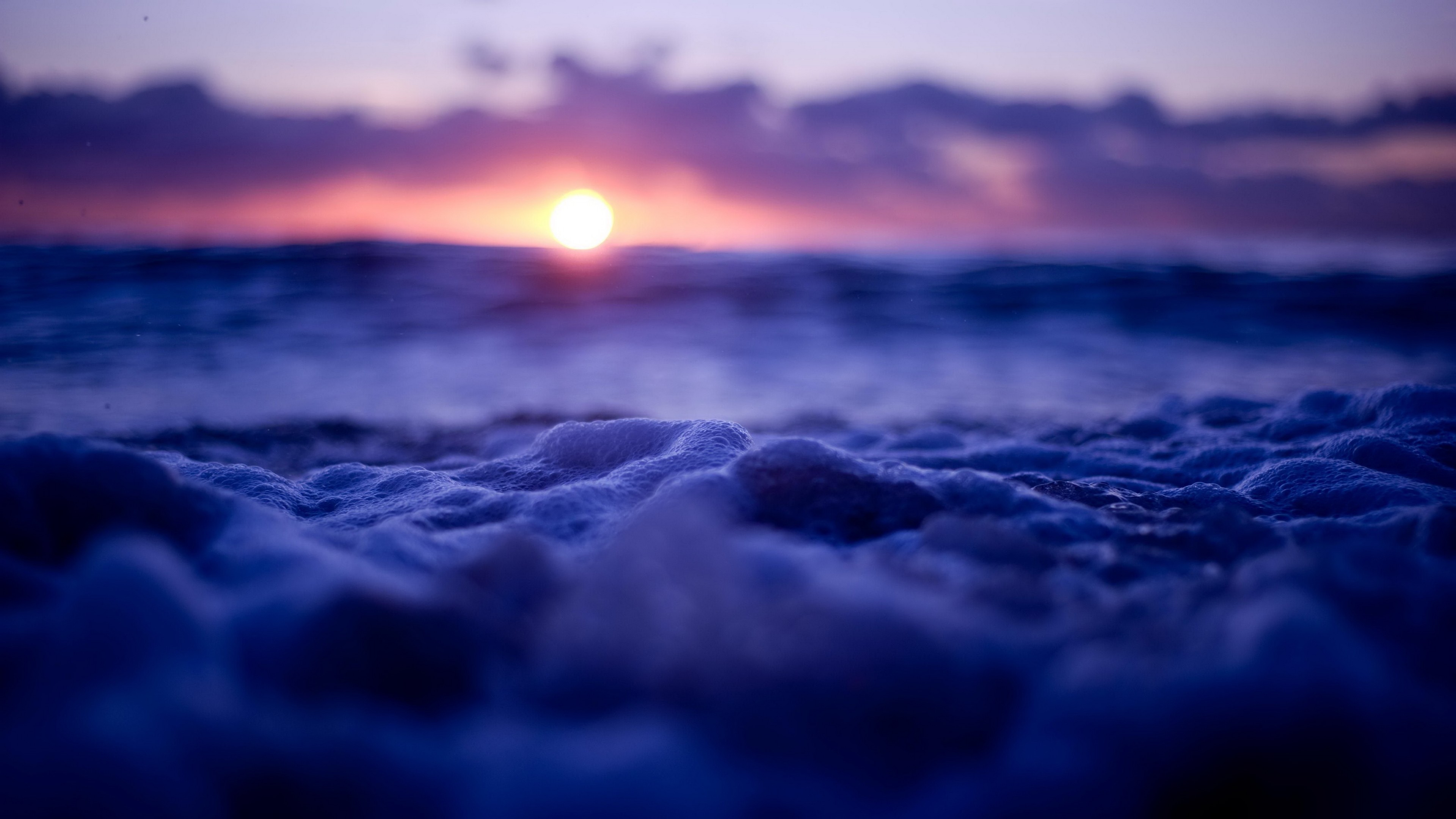 General 3840x2160 sunset water sea waves bubbles tilt shift nature landscape clouds depth of field