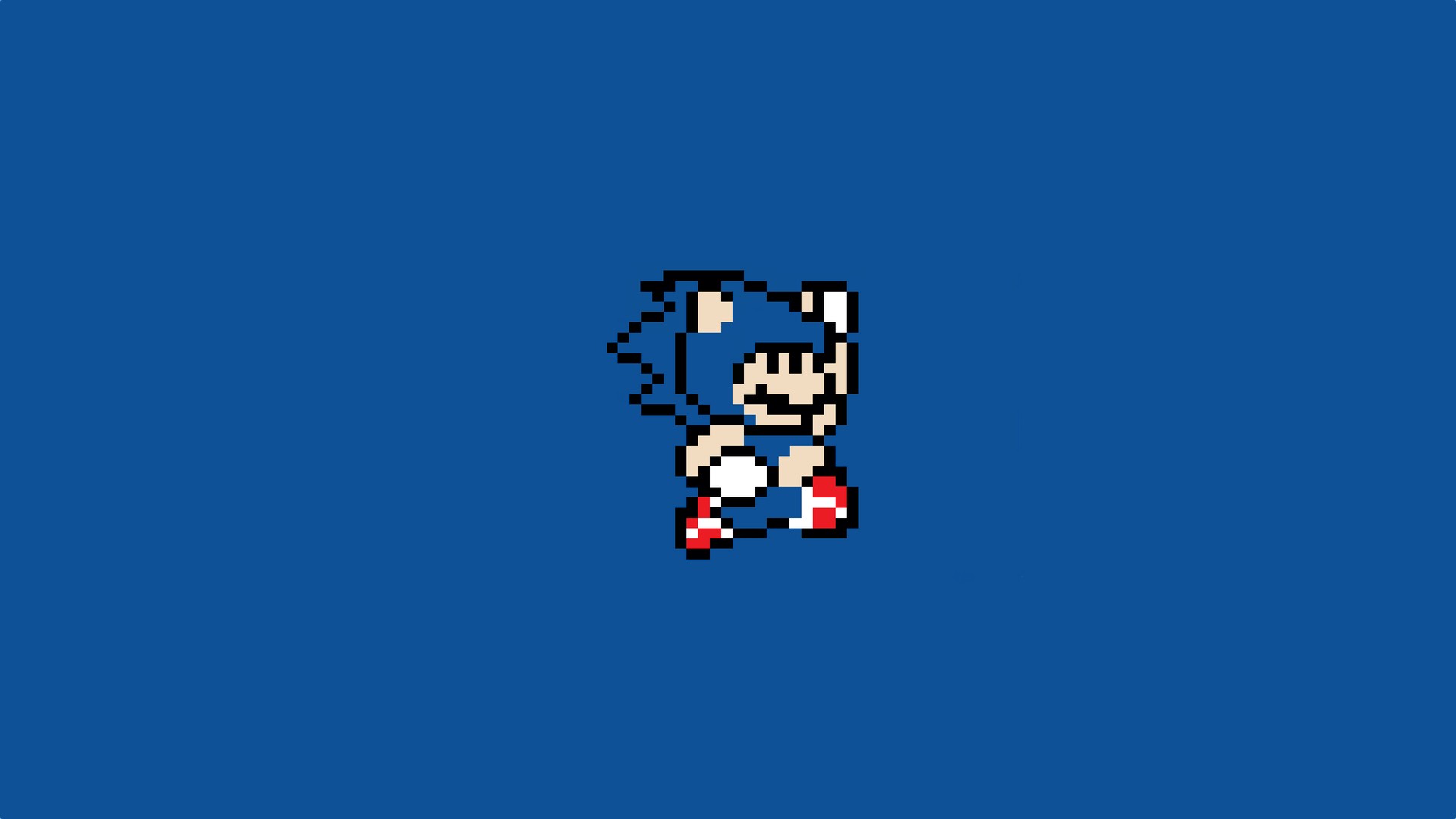 General 1920x1080 video game art video games pixel art simple background blue background minimalism Super Mario Sonic the Hedgehog crossover