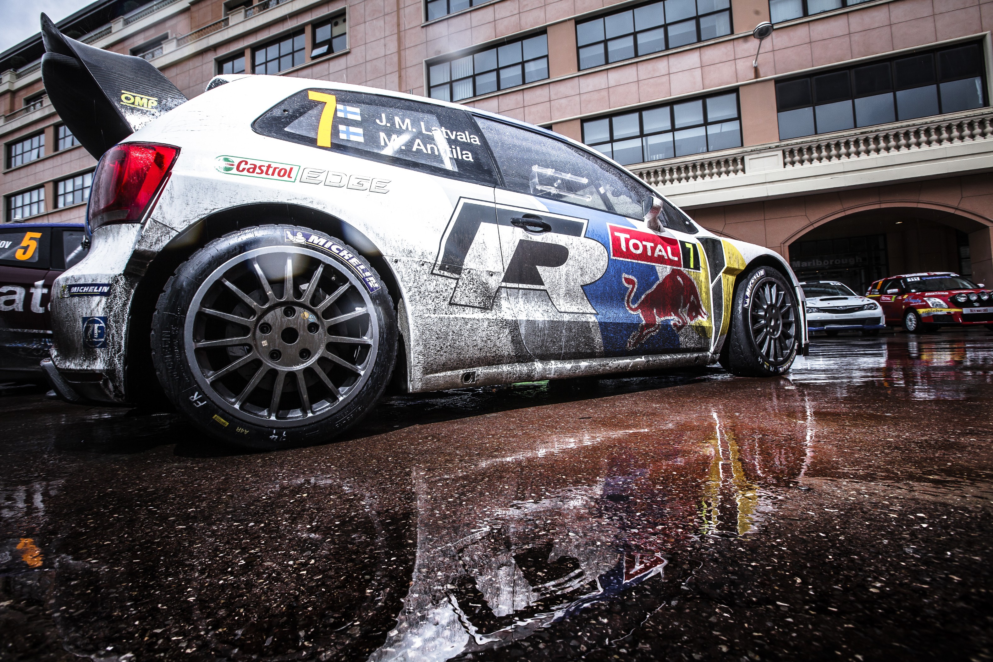 General 3159x2106 car Volkswagen rally cars reflection vehicle VW Polo WRC worm's eye view Volkswagen Polo race cars German cars Volkswagen Group car spoiler livery