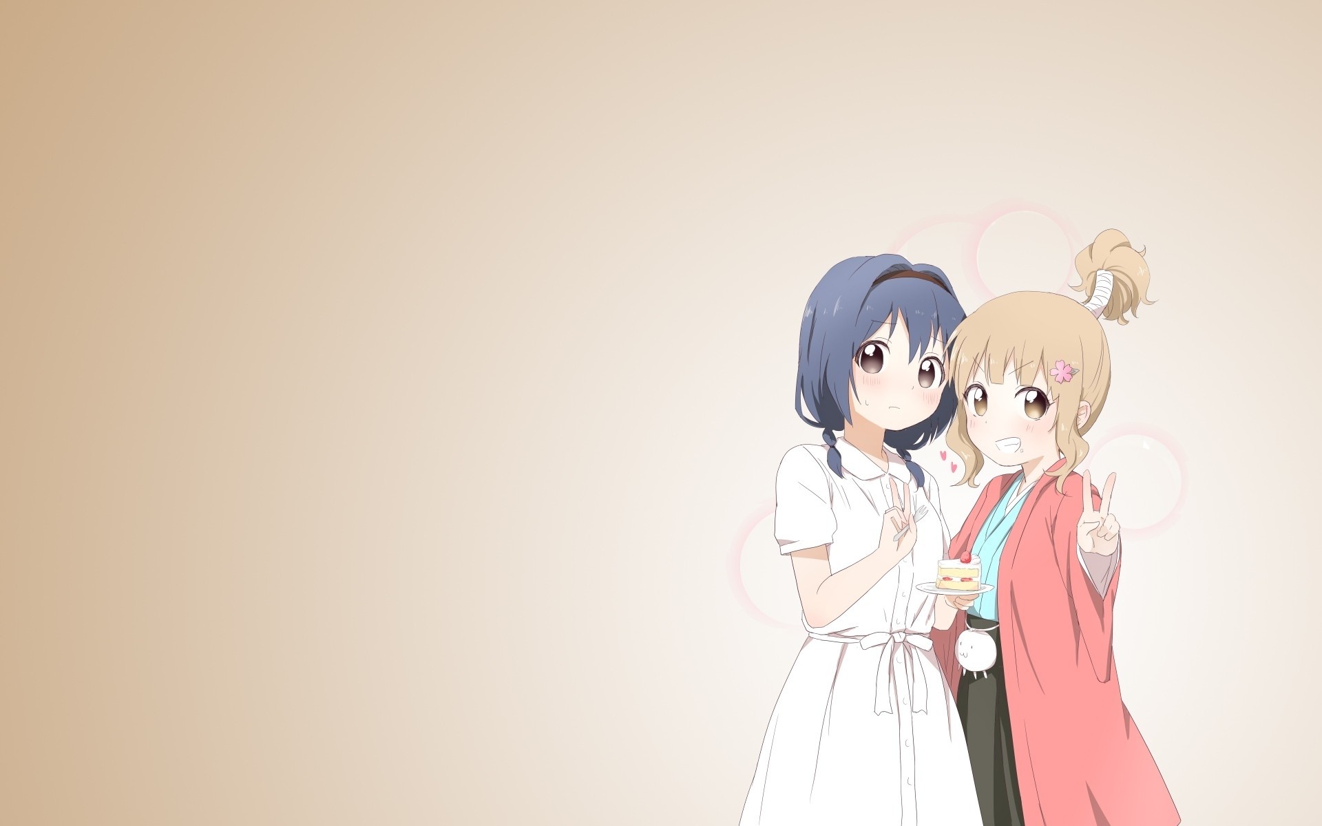 Anime 1920x1200 anime Yuru Yuri anime girls two women simple background gradient blue hair blonde hand gesture