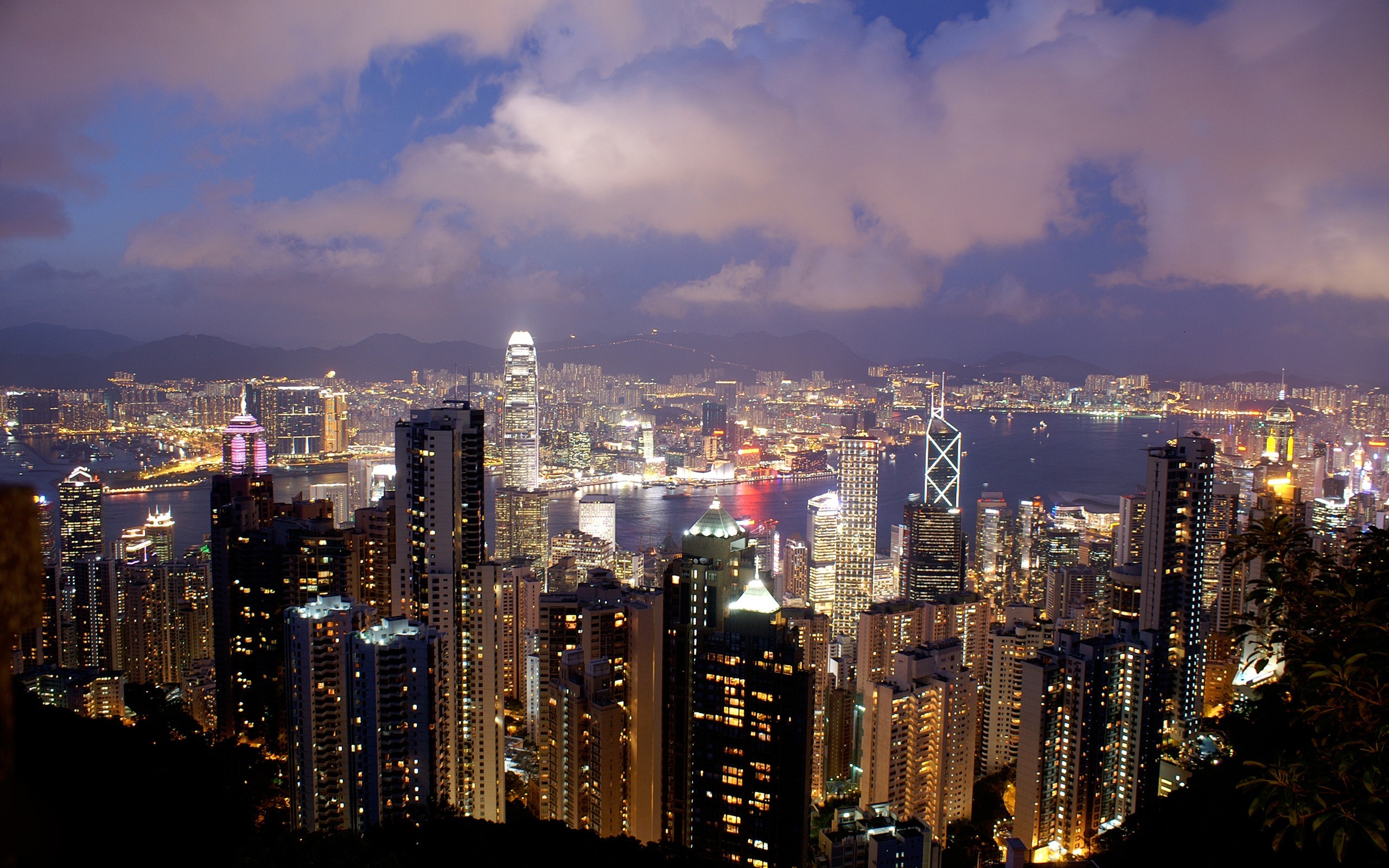 General 2560x1600 night cityscape city lights Victoria Harbour Hong Kong Asia low light